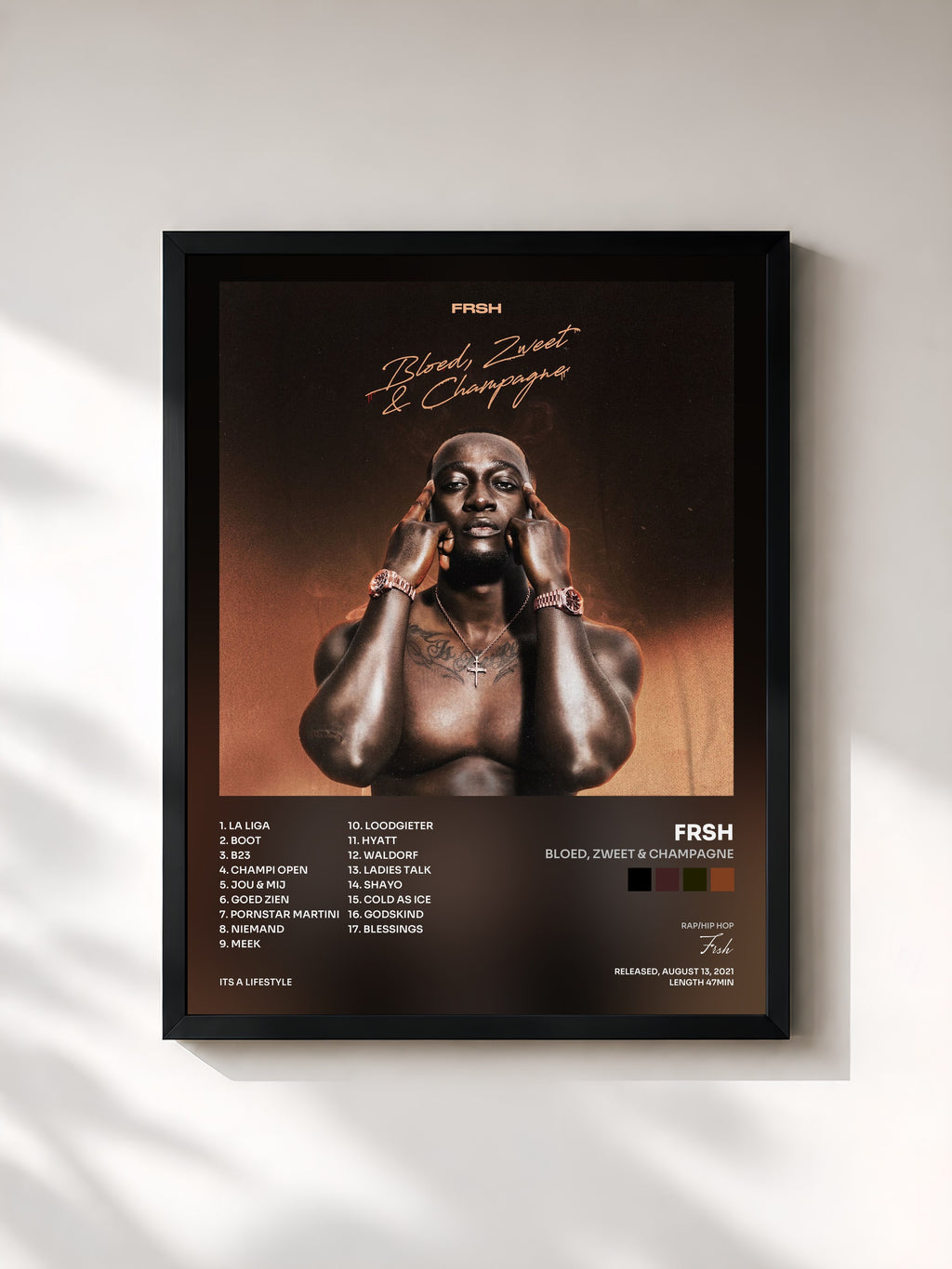 #noir Tableau de l'album Bloed, Zweet & Champagne de Frsh, cadre noir, imprimé et encadré en France