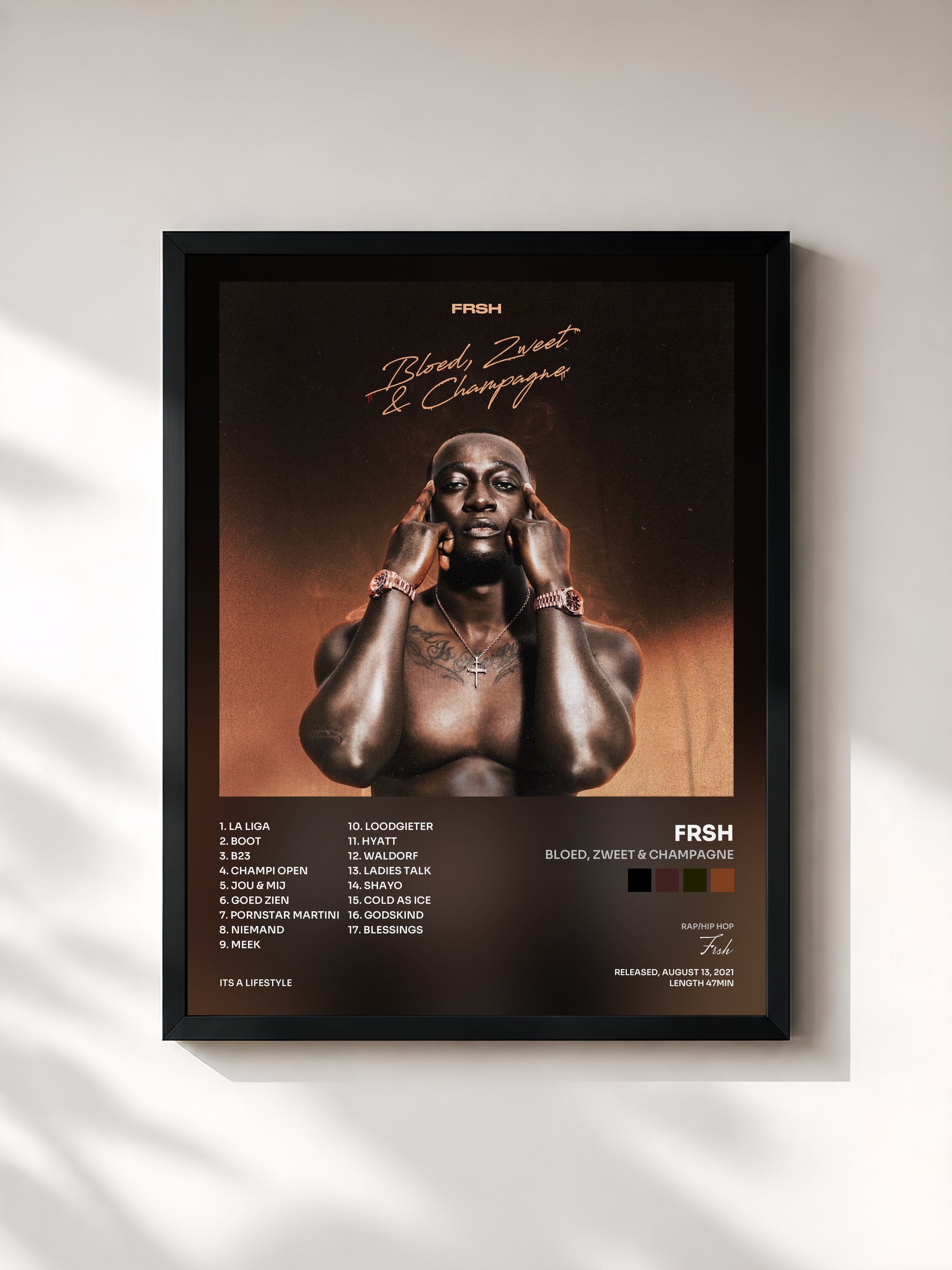 #noir Tableau de l'album Bloed, Zweet & Champagne de Frsh, cadre noir, imprimé et encadré en France