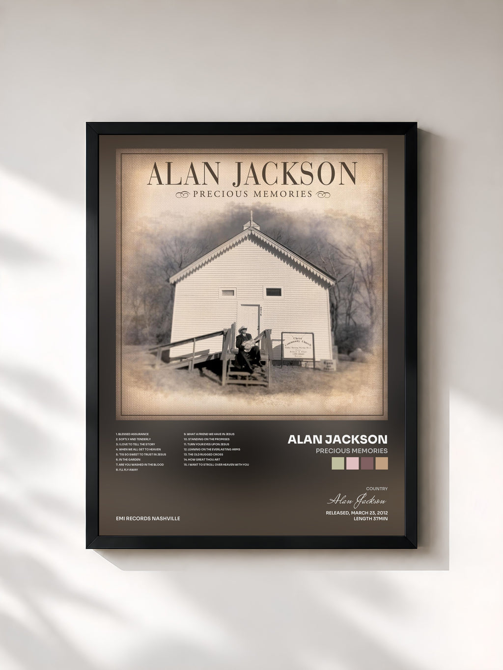 #noir Tableau de l'album Precious Memories de Alan Jackson, cadre noir, imprimé et encadré en France
