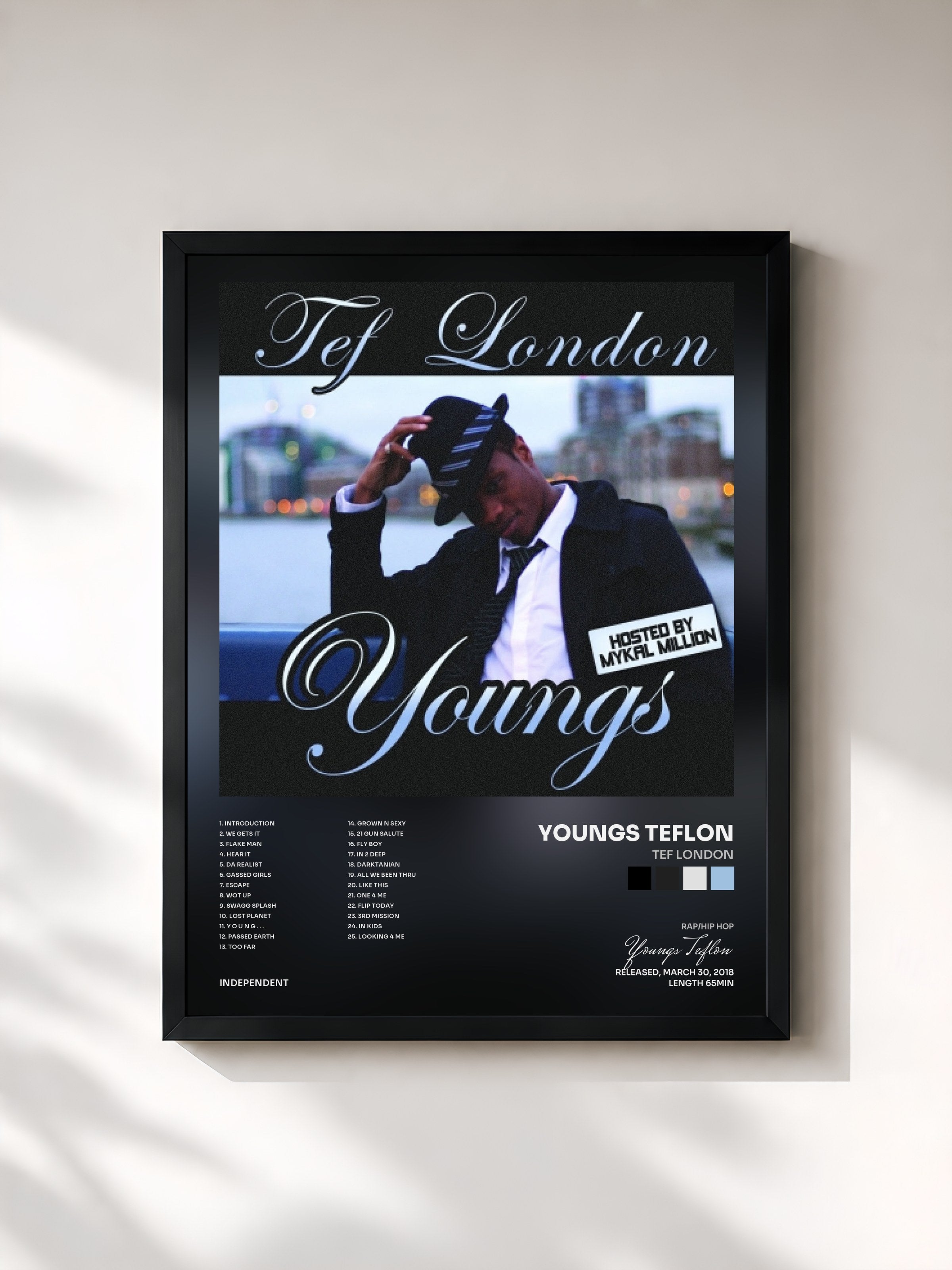 #noir Tableau de l'album TEF LONDON de Youngs Teflon, cadre noir, imprimé et encadré en France