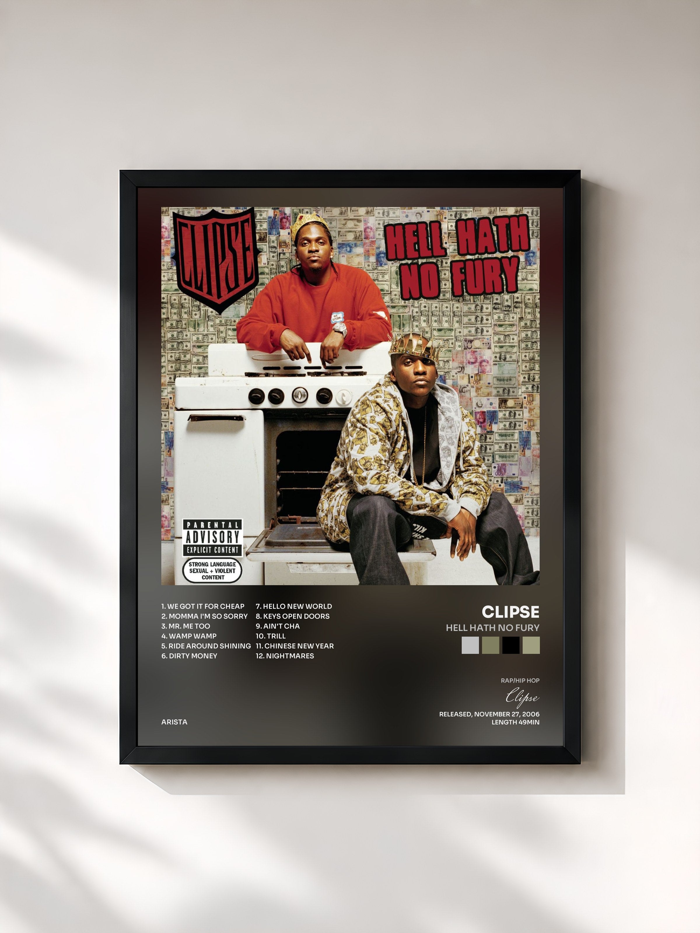 #noir Tableau de l'album Hell Hath No Fury de Clipse, cadre noir, imprimé et encadré en France