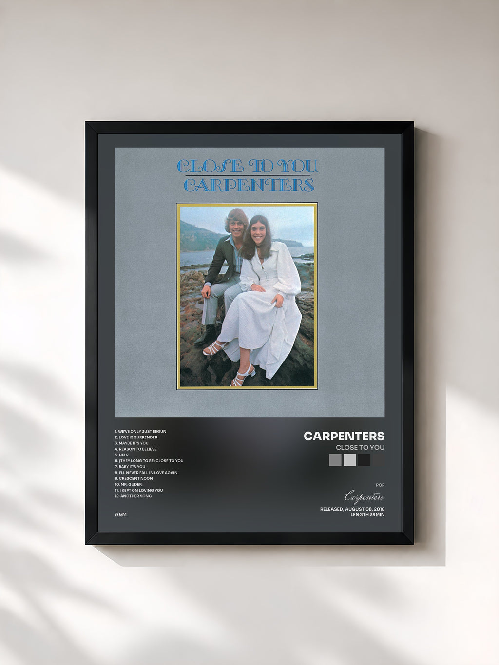 #noir Tableau de l'album Close To You de Carpenters, cadre noir, imprimé et encadré en France