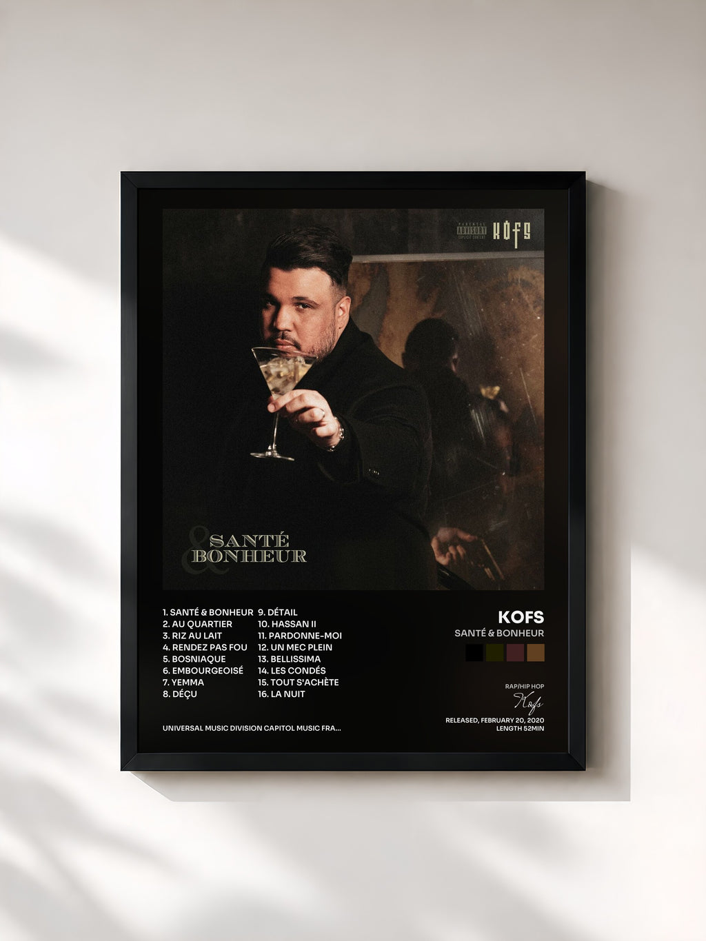 #noir Tableau de l'album Santé & Bonheur de Kofs, cadre noir, imprimé et encadré en France