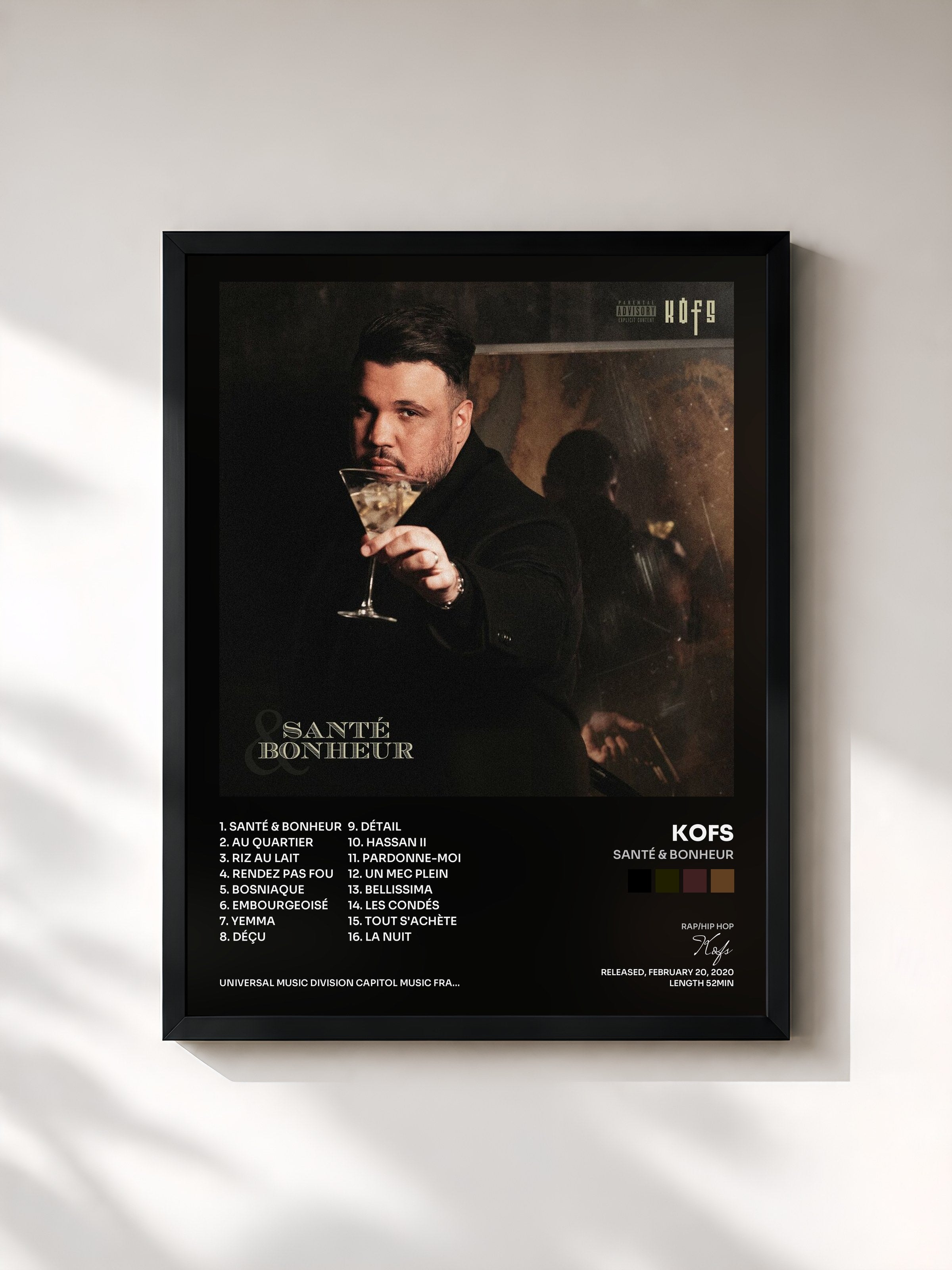 #noir Tableau de l'album Santé & Bonheur de Kofs, cadre noir, imprimé et encadré en France