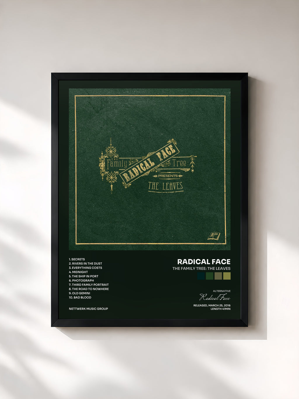 #noir Tableau de l'album The Family Tree: The Leaves de Radical Face, cadre noir, imprimé et encadré en France