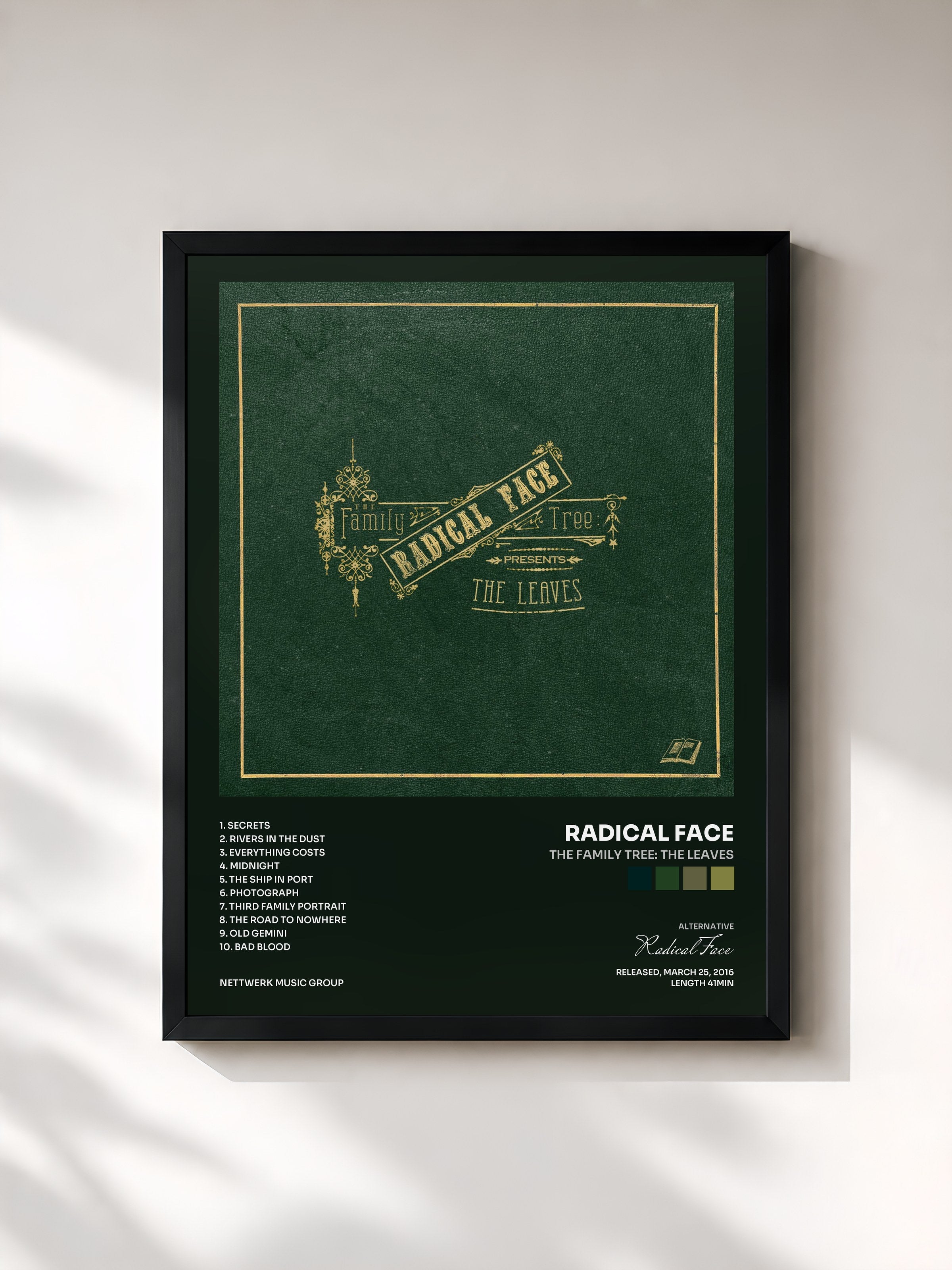 #noir Tableau de l'album The Family Tree: The Leaves de Radical Face, cadre noir, imprimé et encadré en France