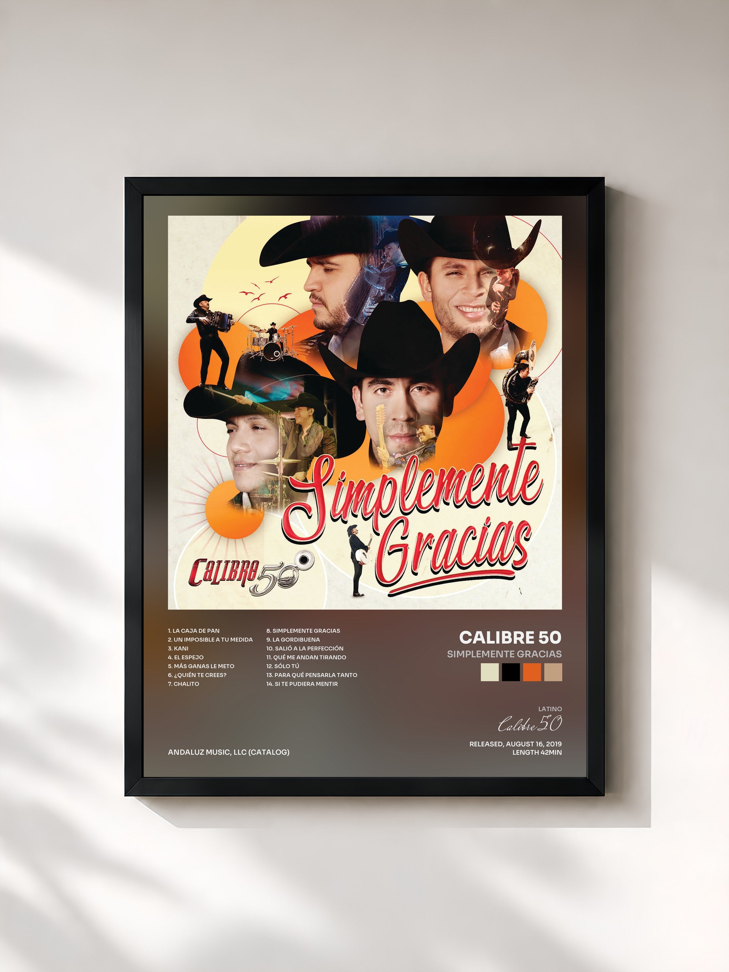 #noir Tableau de l'album Simplemente Gracias de Calibre 50, cadre noir, imprimé et encadré en France