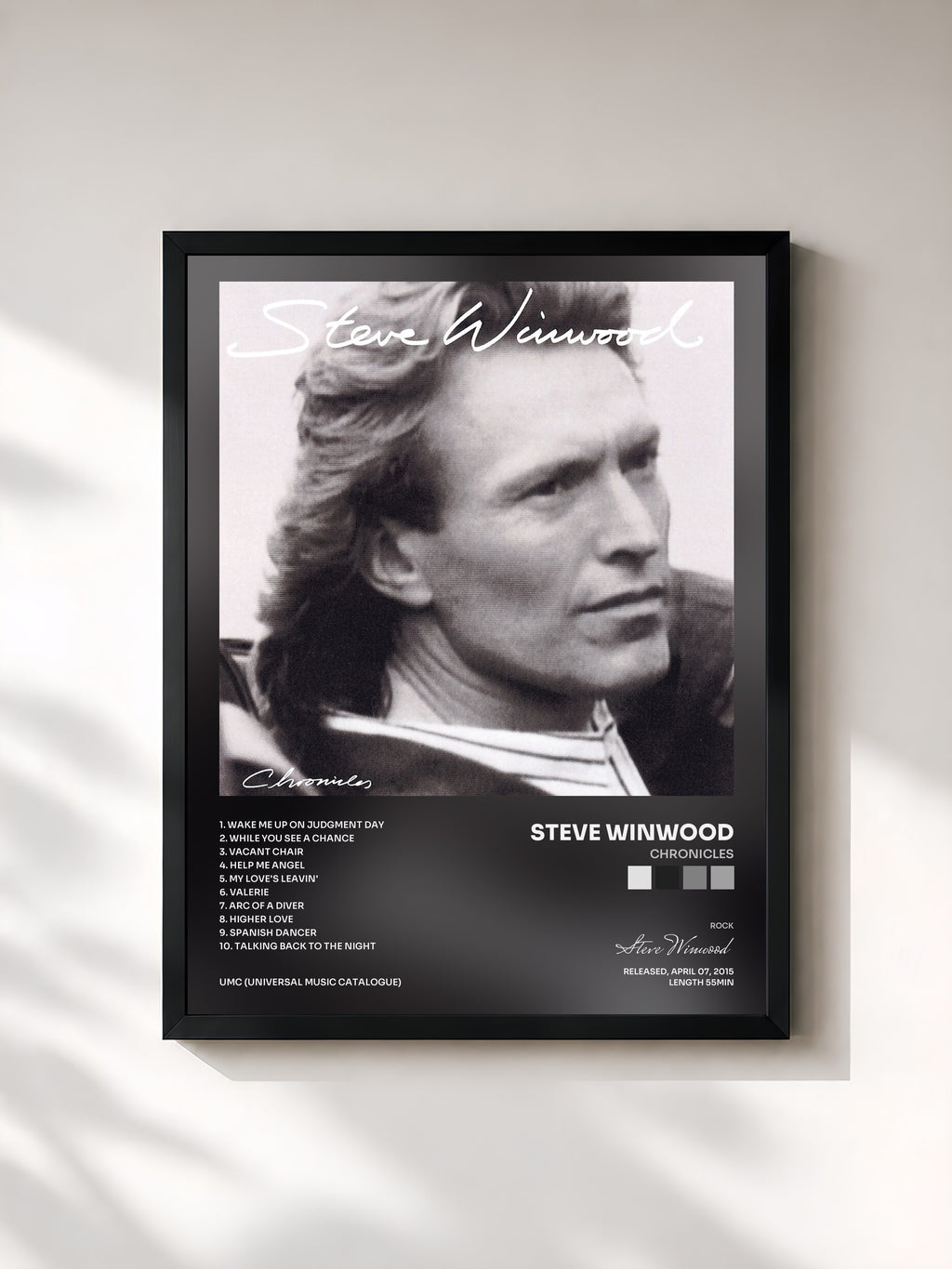 #noir Tableau de l'album Chronicles de Steve Winwood, cadre noir, imprimé et encadré en France