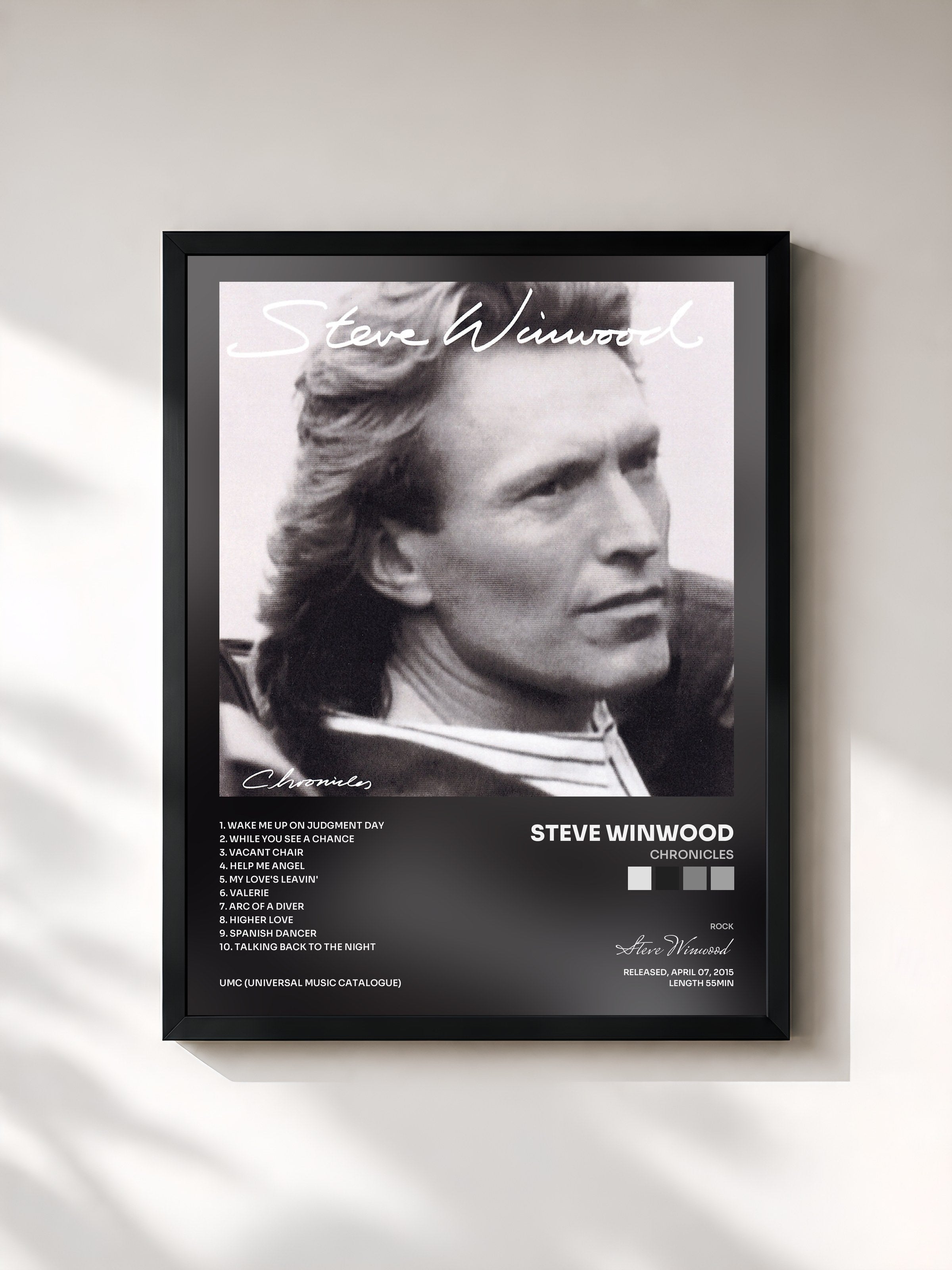 #noir Tableau de l'album Chronicles de Steve Winwood, cadre noir, imprimé et encadré en France
