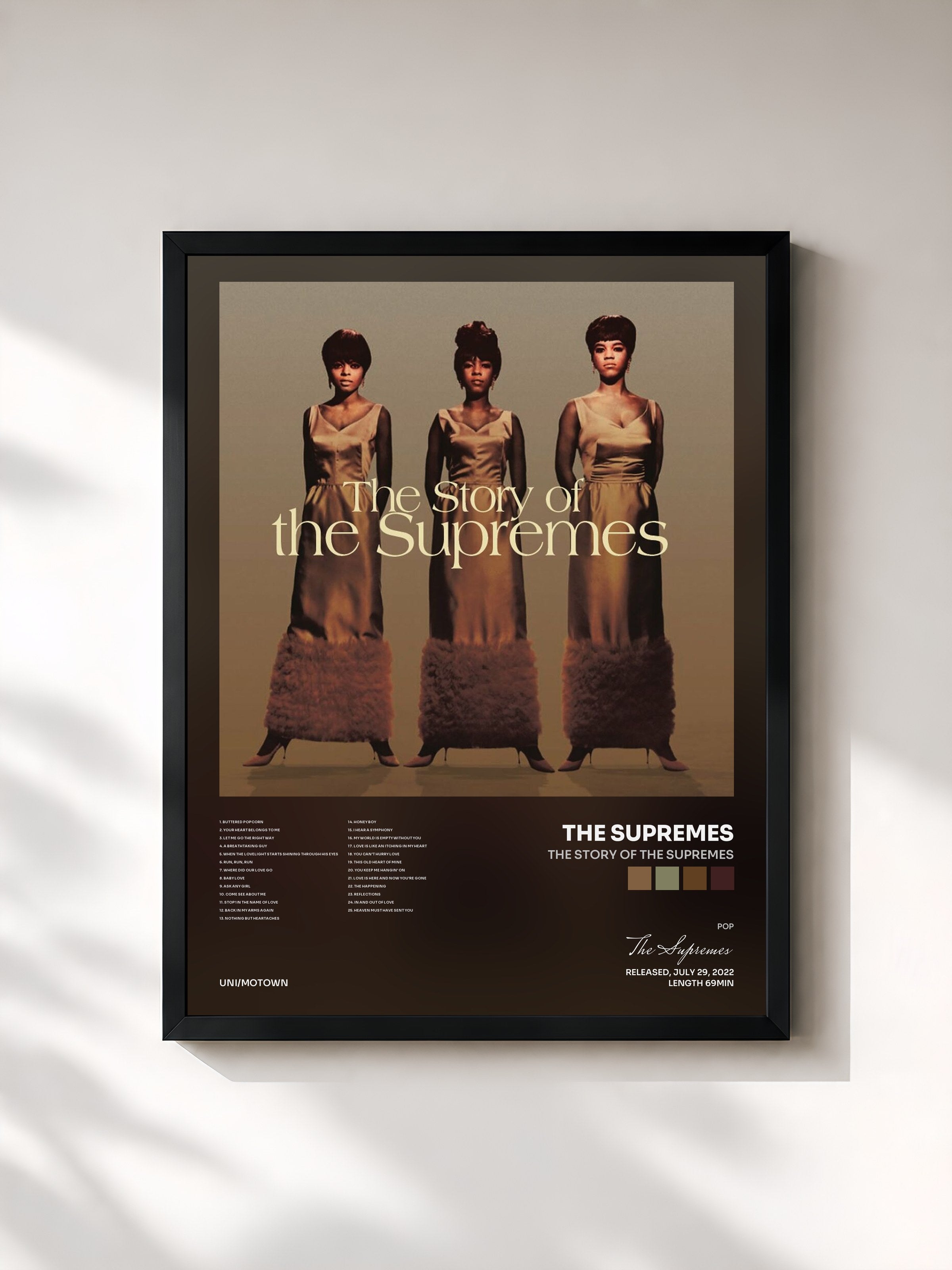 #noir Tableau de l'album The Story Of The Supremes de The Supremes, cadre noir, imprimé et encadré en France