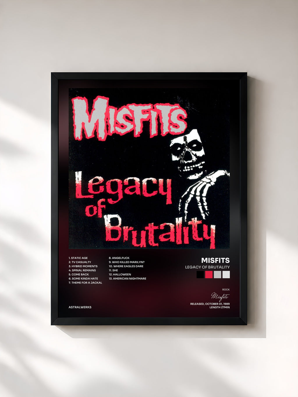 #noir Tableau de l'album Legacy Of Brutality de Misfits, cadre noir, imprimé et encadré en France