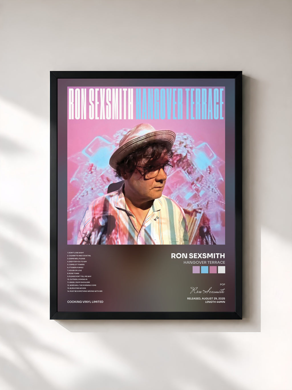 #noir Tableau de l'album Hangover Terrace de Ron Sexsmith, cadre noir, imprimé et encadré en France