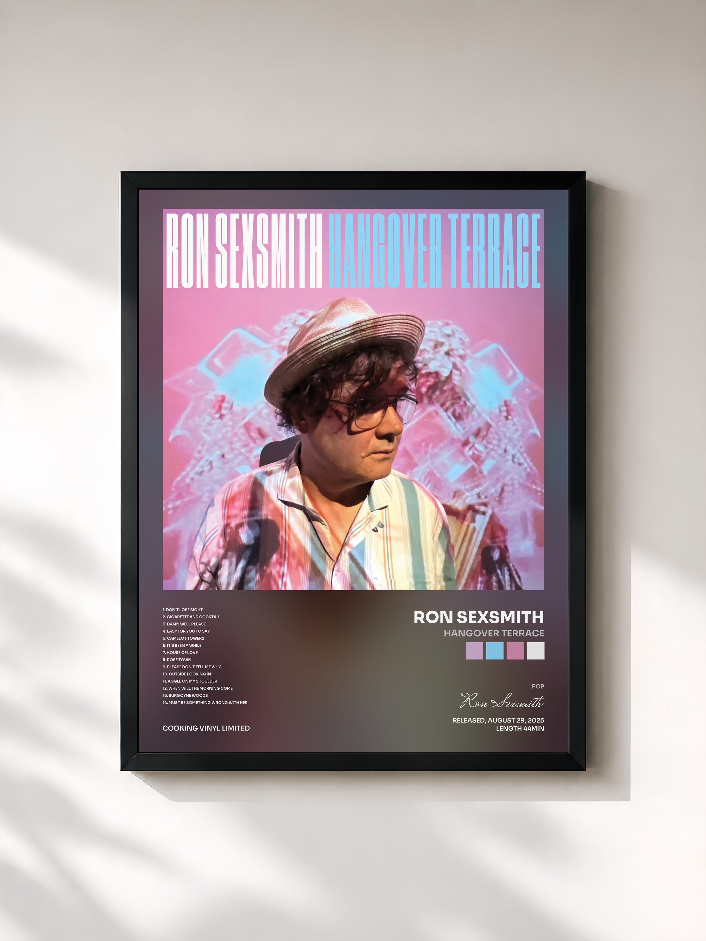 #noir Tableau de l'album Hangover Terrace de Ron Sexsmith, cadre noir, imprimé et encadré en France