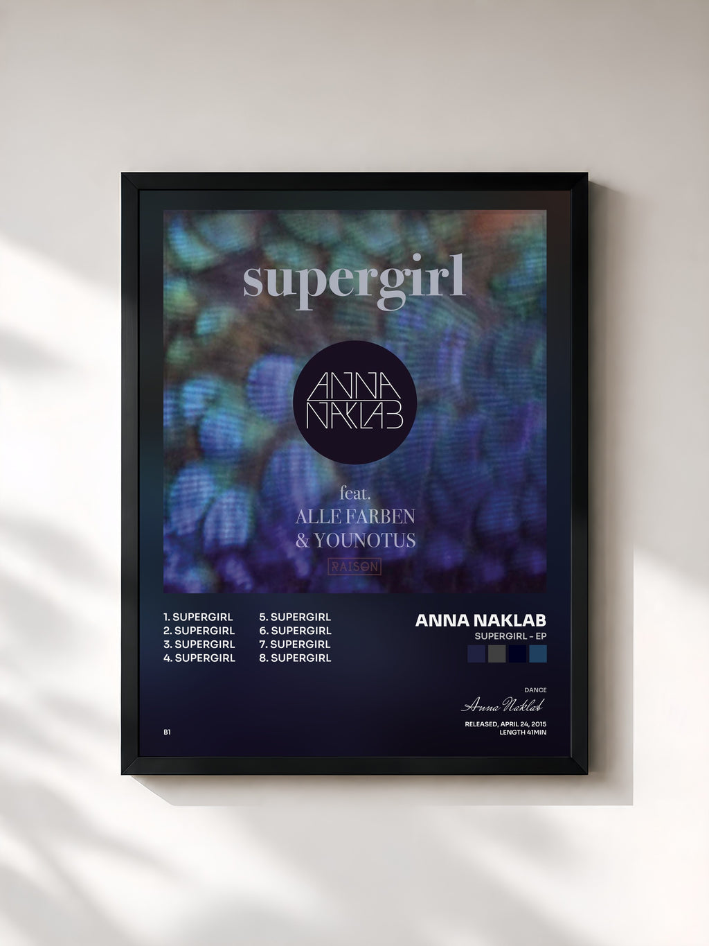 #noir Tableau de l'album Supergirl - EP de Anna Naklab, cadre noir, imprimé et encadré en France