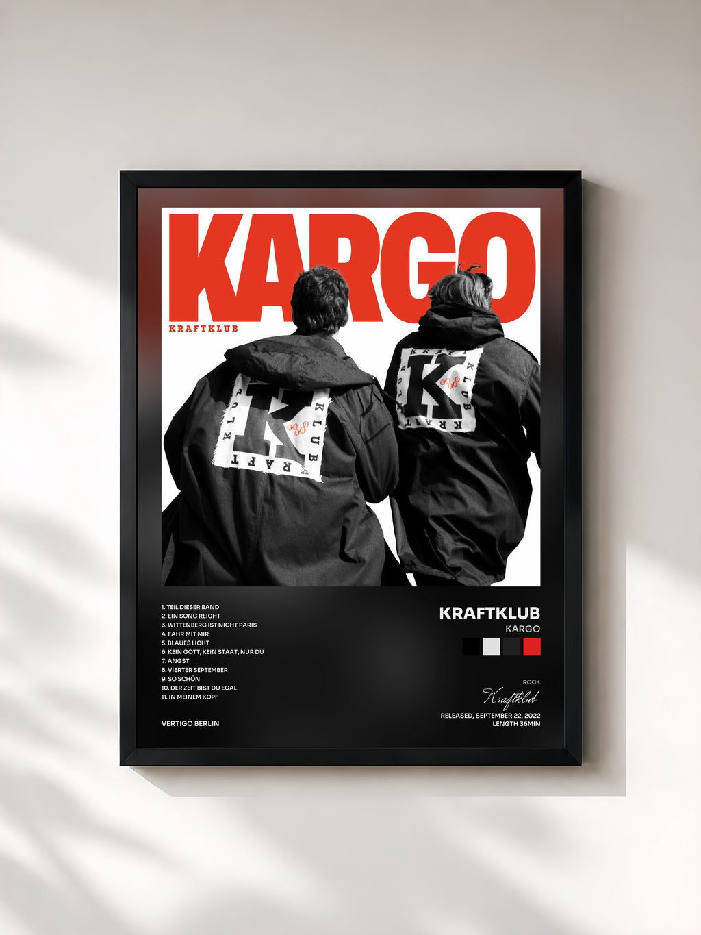 #noir Tableau de l'album KARGO de Kraftklub, cadre noir, imprimé et encadré en France