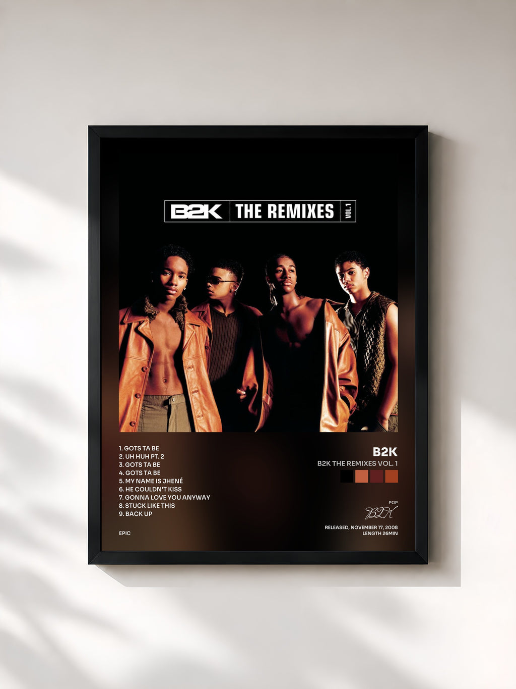 #noir Tableau de l'album B2K The Remixes Vol. 1 de B2K, cadre noir, imprimé et encadré en France