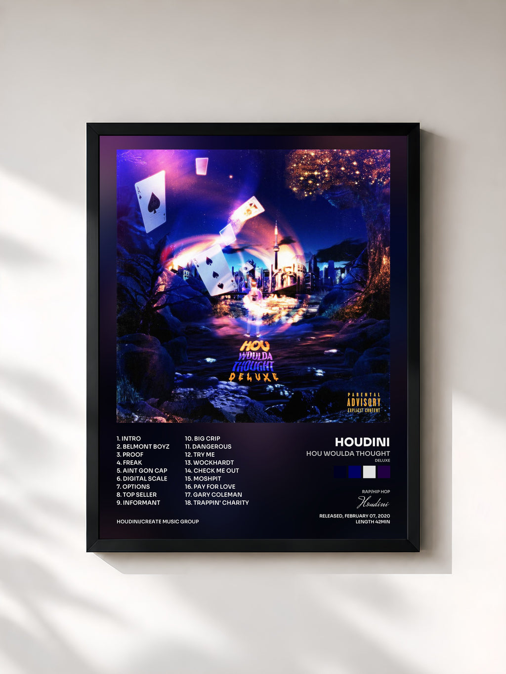 #noir Tableau de l'album HOU WOULDA THOUGHT (DELUXE) de Houdini, cadre noir, imprimé et encadré en France
