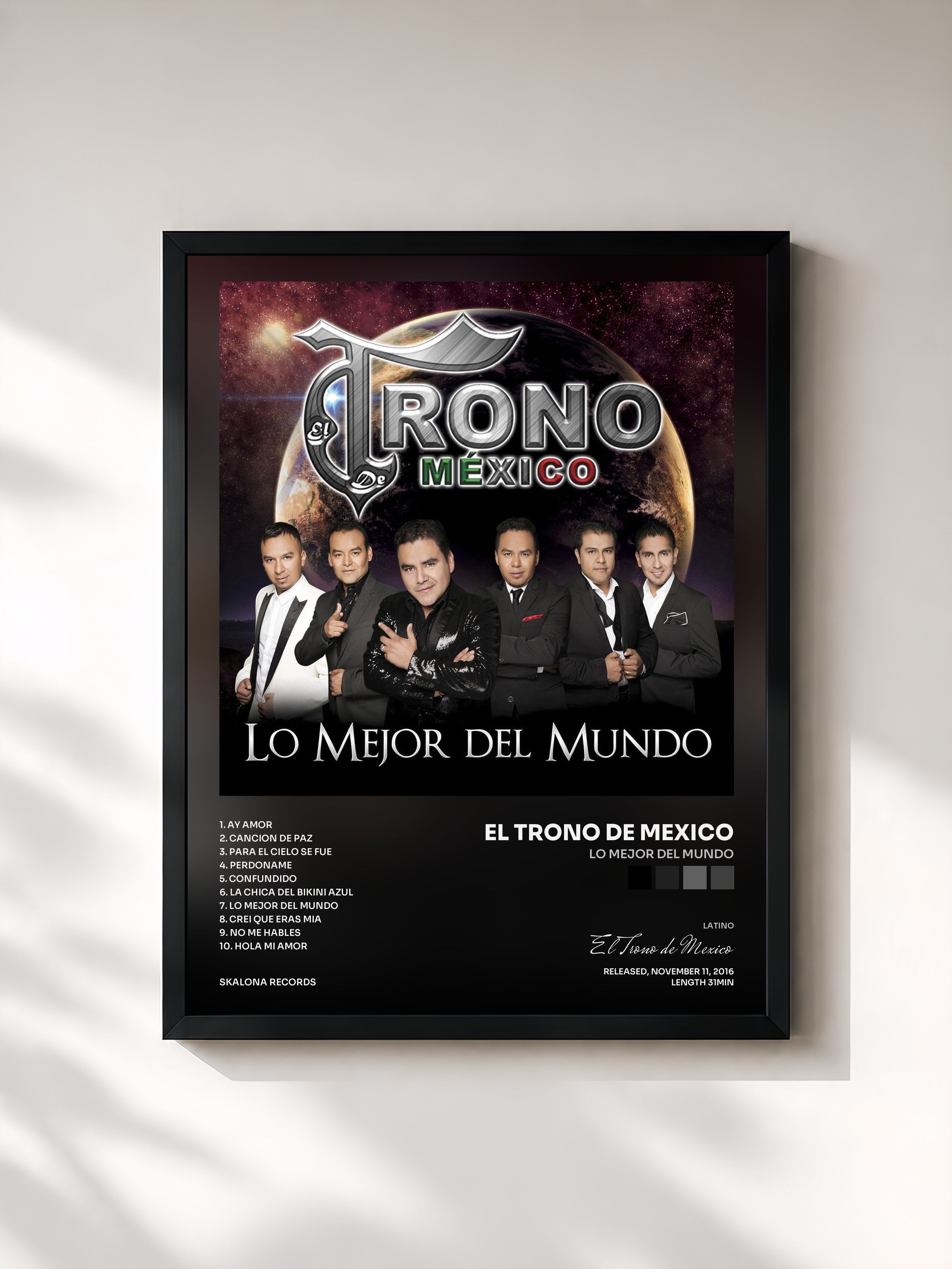 #noir Tableau de l'album Lo Mejor del Mundo de El Trono de Mexico, cadre noir, imprimé et encadré en France
