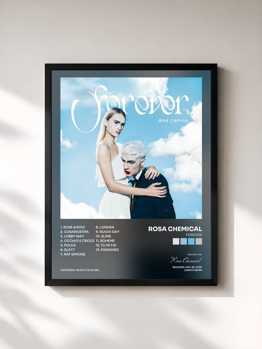#noir Tableau de l'album FOREVER de Rosa Chemical, cadre noir, imprimé et encadré en France