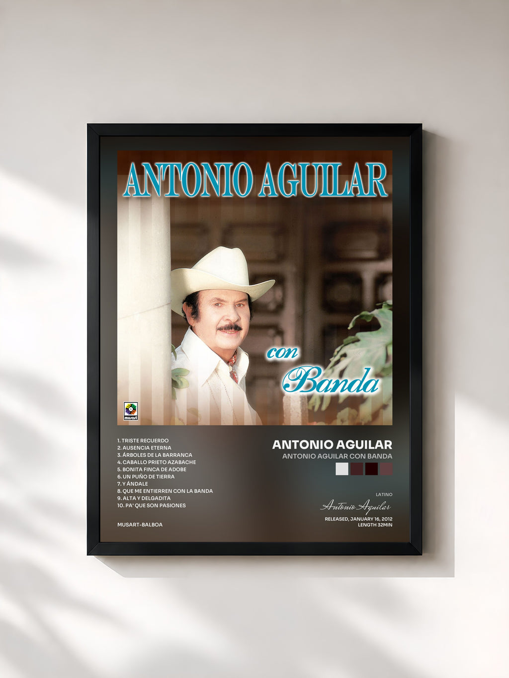 #noir Tableau de l'album Antonio Aguilar Con Banda de Antonio Aguilar, cadre noir, imprimé et encadré en France