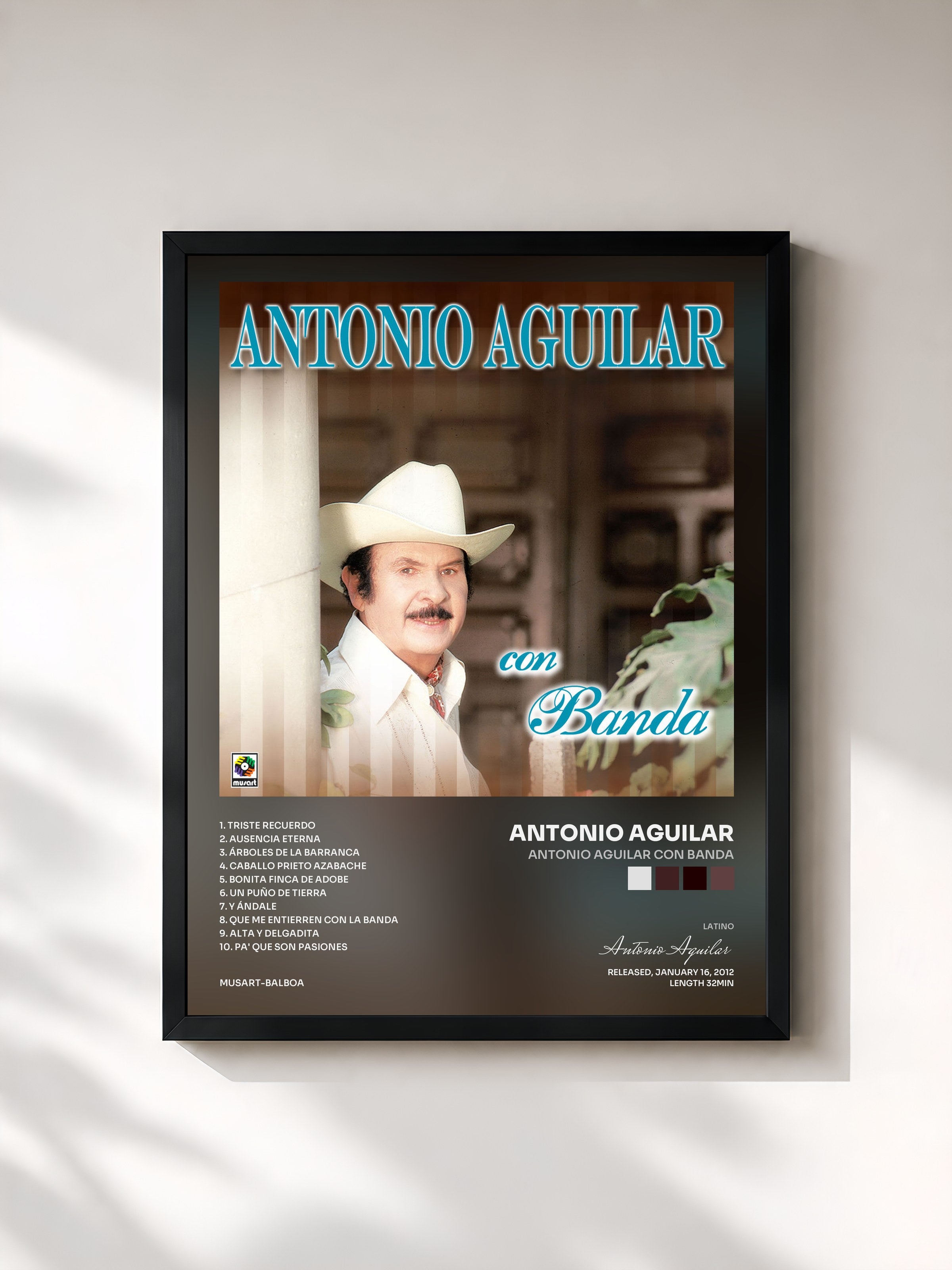 #noir Tableau de l'album Antonio Aguilar Con Banda de Antonio Aguilar, cadre noir, imprimé et encadré en France