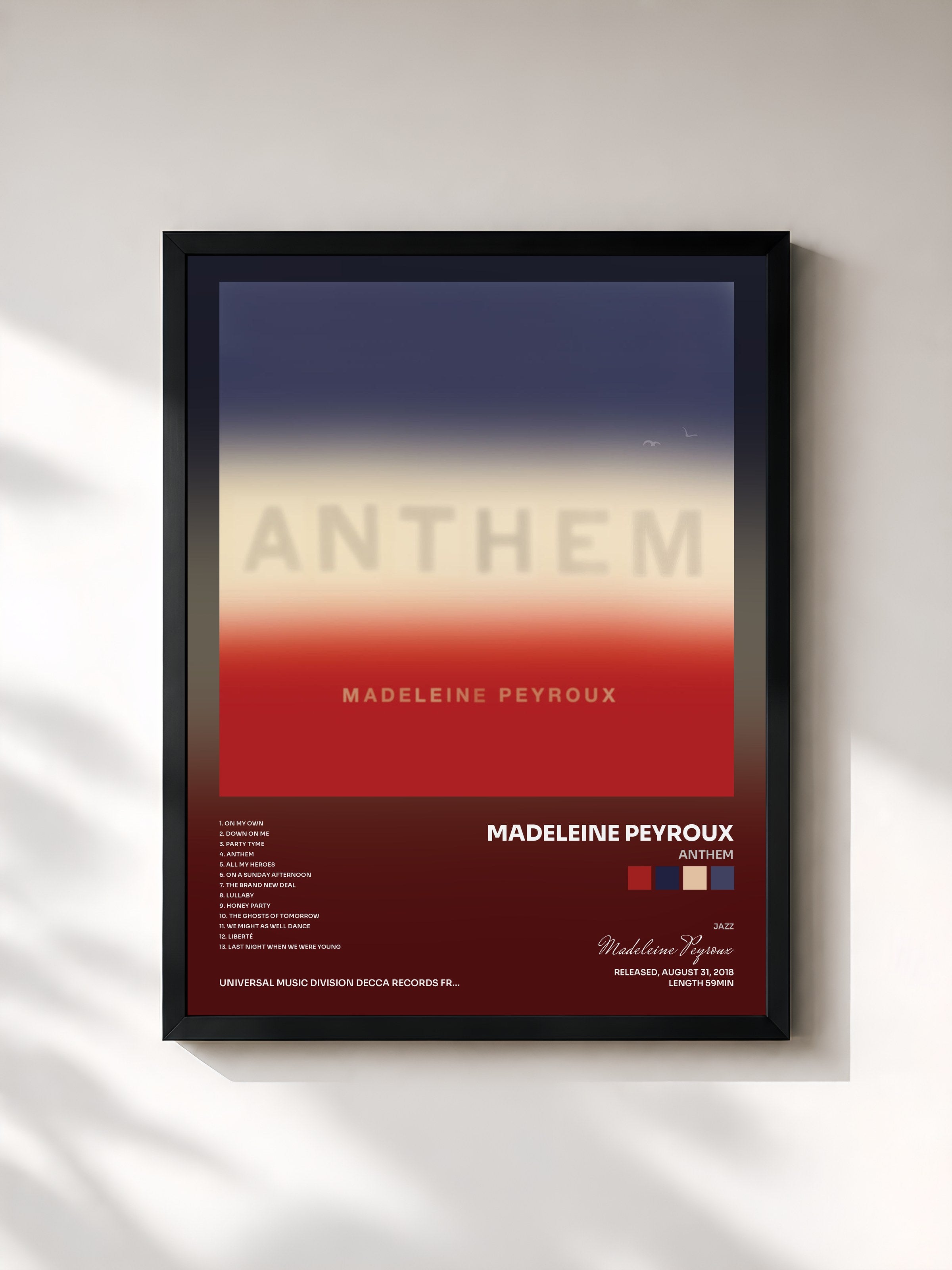 #noir Tableau de l'album Anthem de Madeleine Peyroux, cadre noir, imprimé et encadré en France