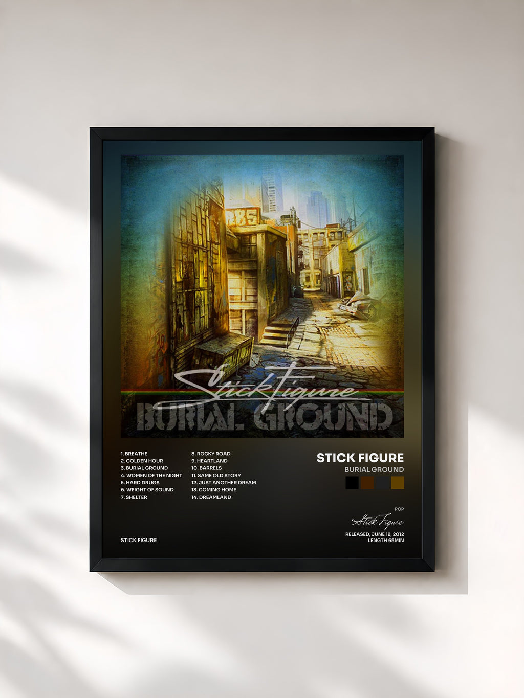 #noir Tableau de l'album Burial Ground de Stick Figure, cadre noir, imprimé et encadré en France