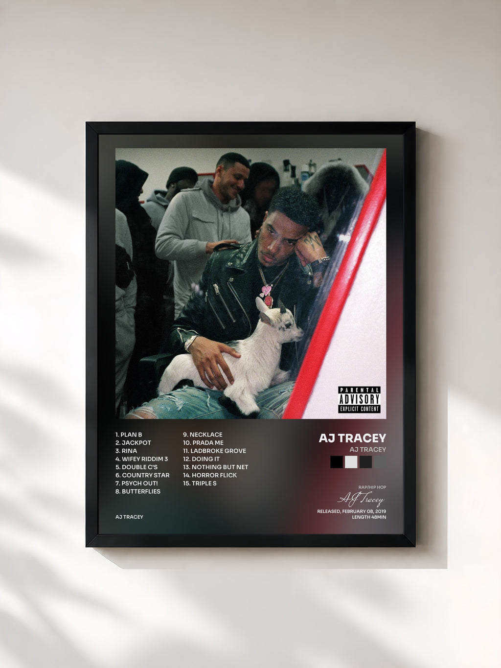 #noir Tableau de l'album AJ Tracey de AJ Tracey, cadre noir, imprimé et encadré en France