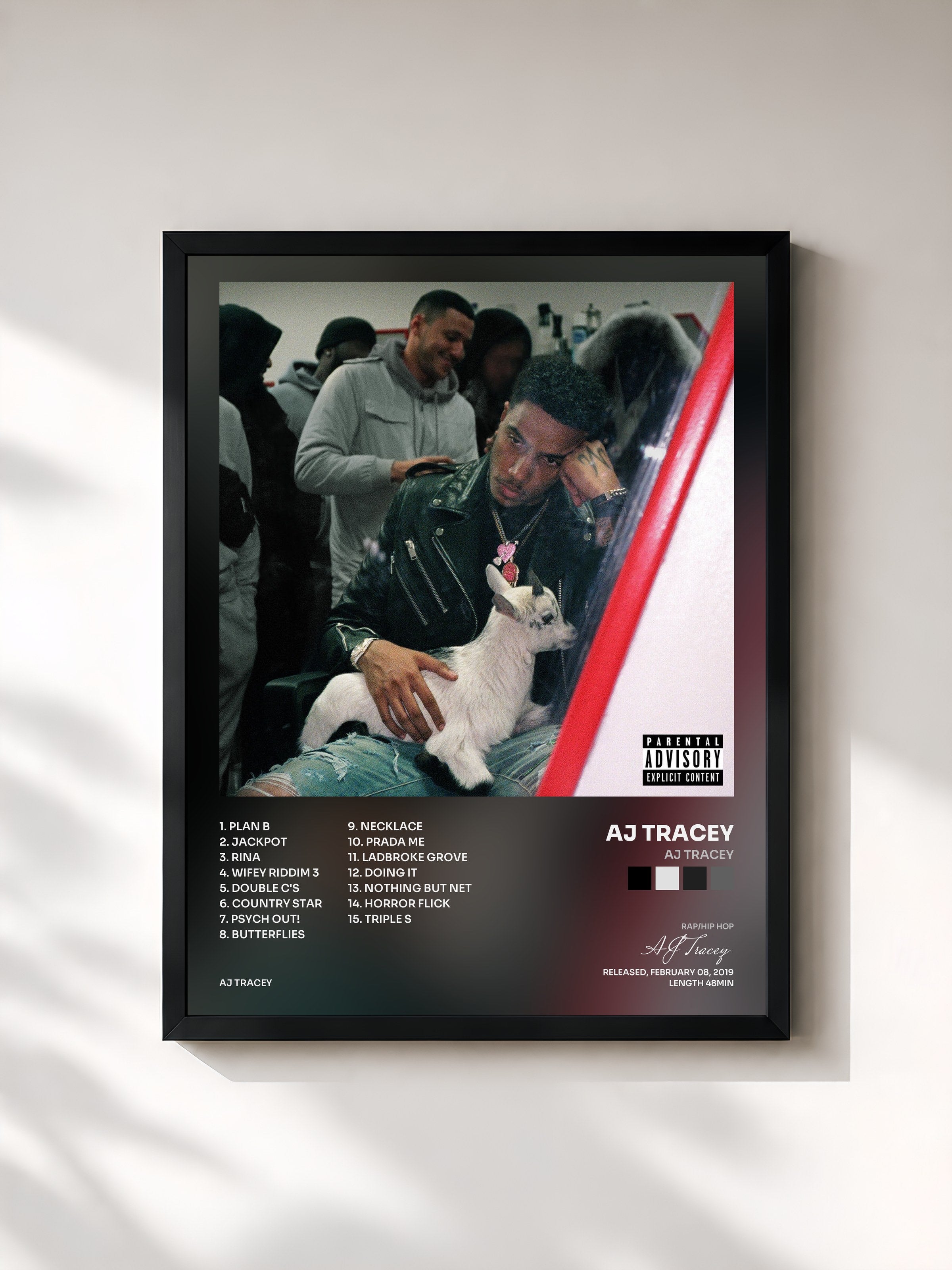 #noir Tableau de l'album AJ Tracey de AJ Tracey, cadre noir, imprimé et encadré en France