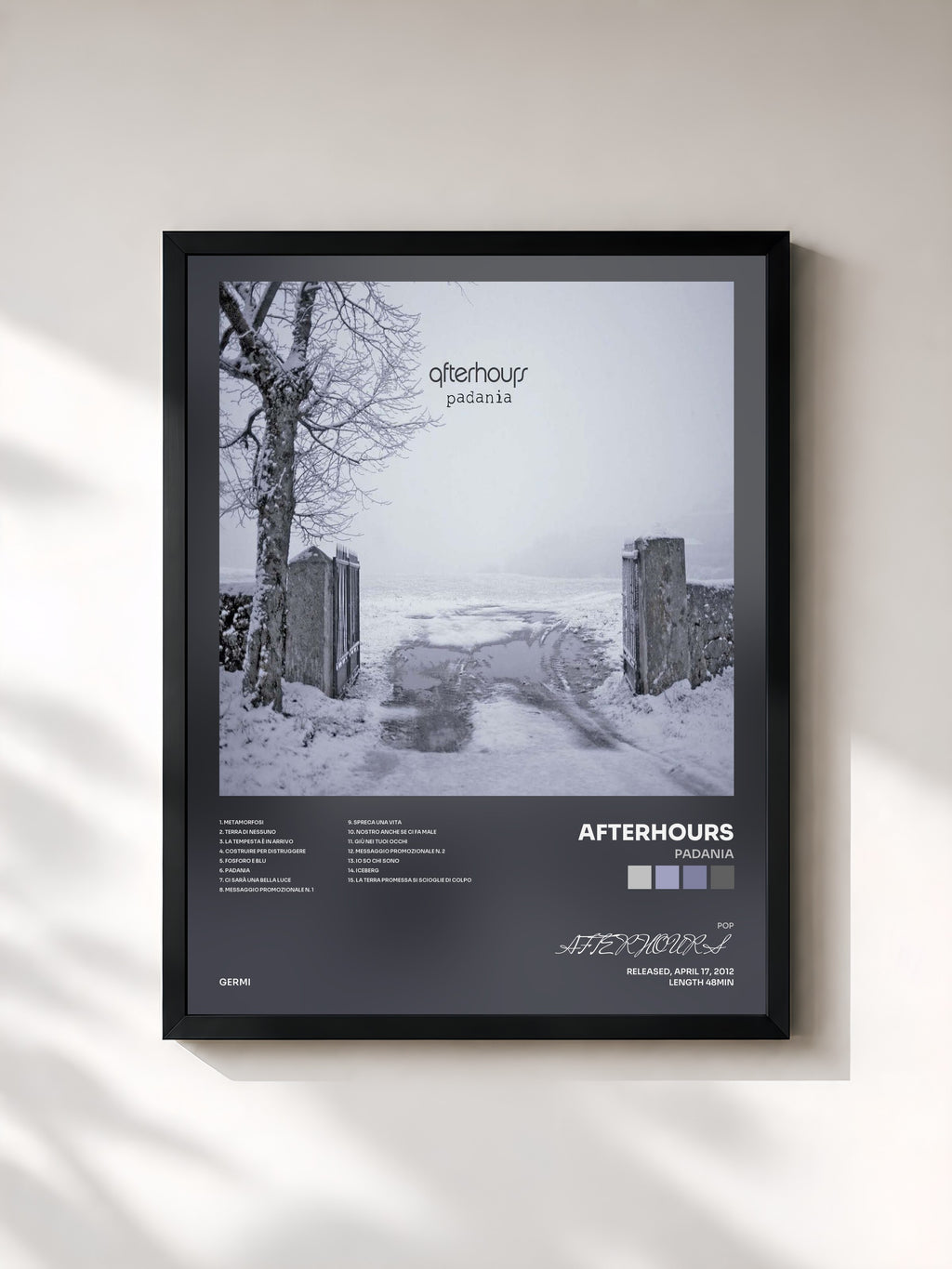 #noir Tableau de l'album Padania de AFTERHOURS, cadre noir, imprimé et encadré en France