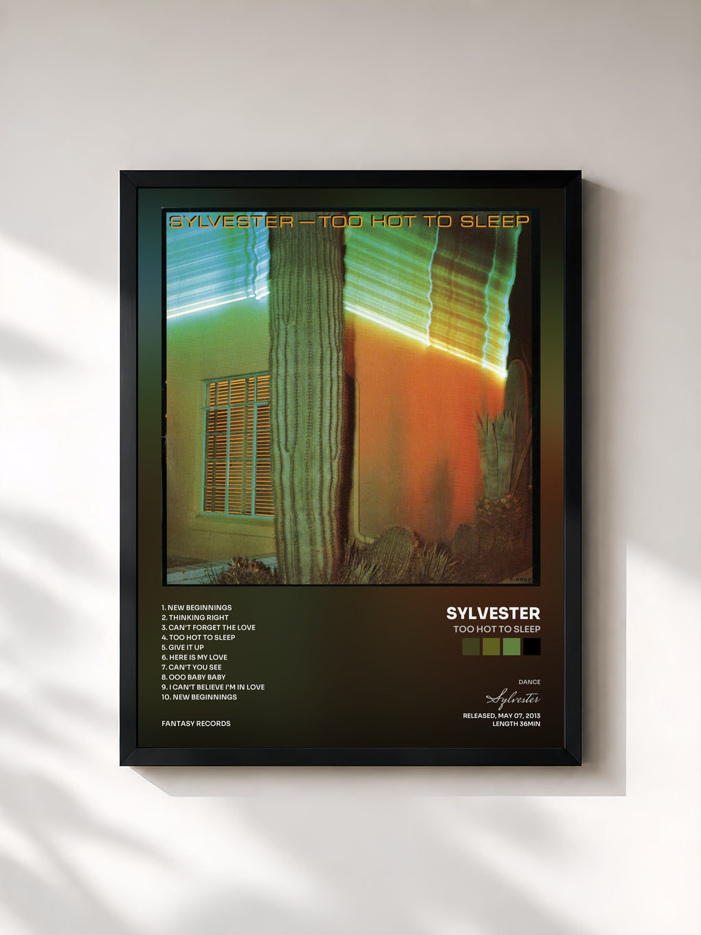 #noir Tableau de l'album Too Hot To Sleep de Sylvester, cadre noir, imprimé et encadré en France