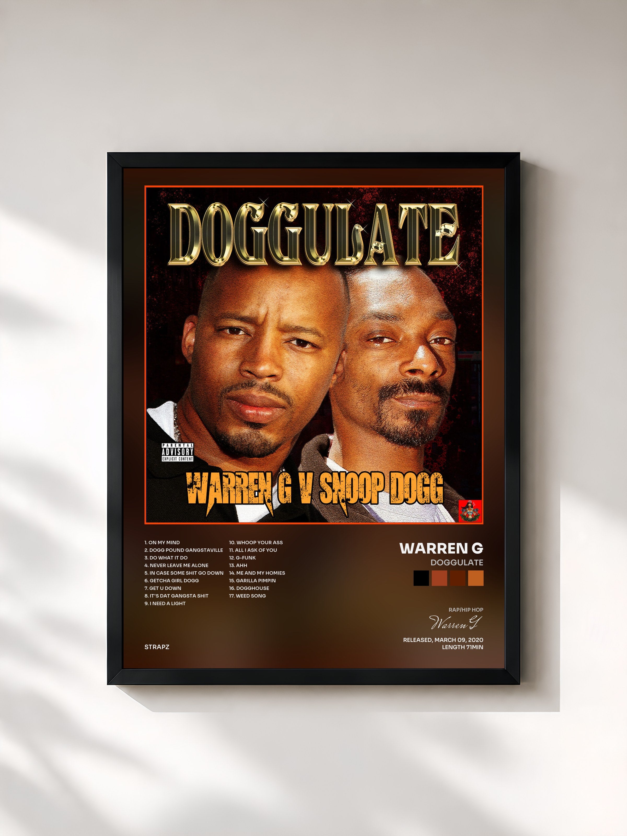 #noir Tableau de l'album Doggulate de Warren G, cadre noir, imprimé et encadré en France
