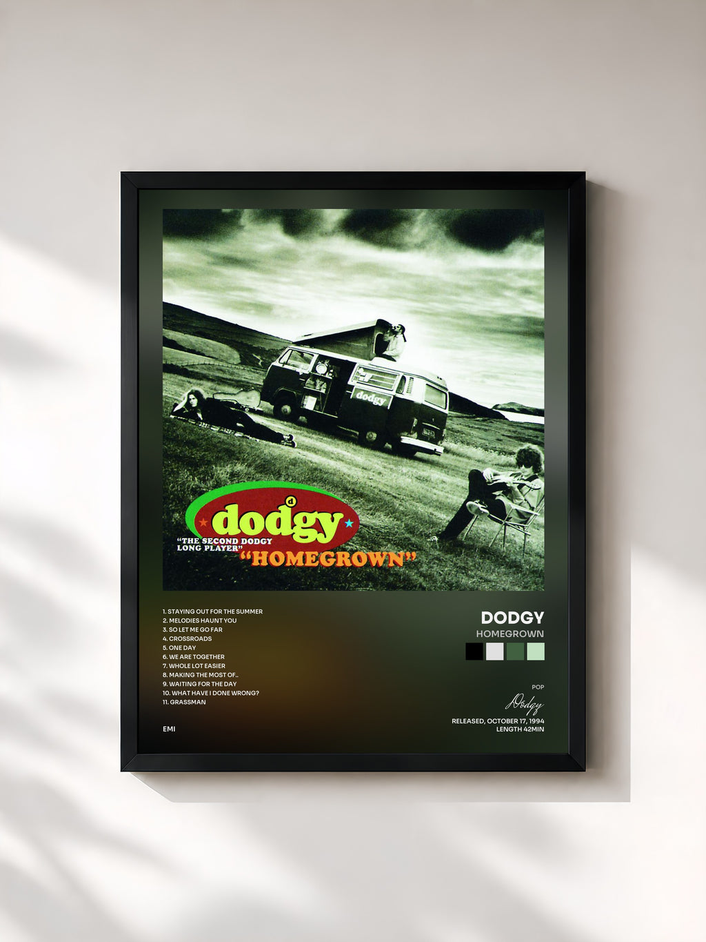 #noir Tableau de l'album Homegrown de Dodgy, cadre noir, imprimé et encadré en France