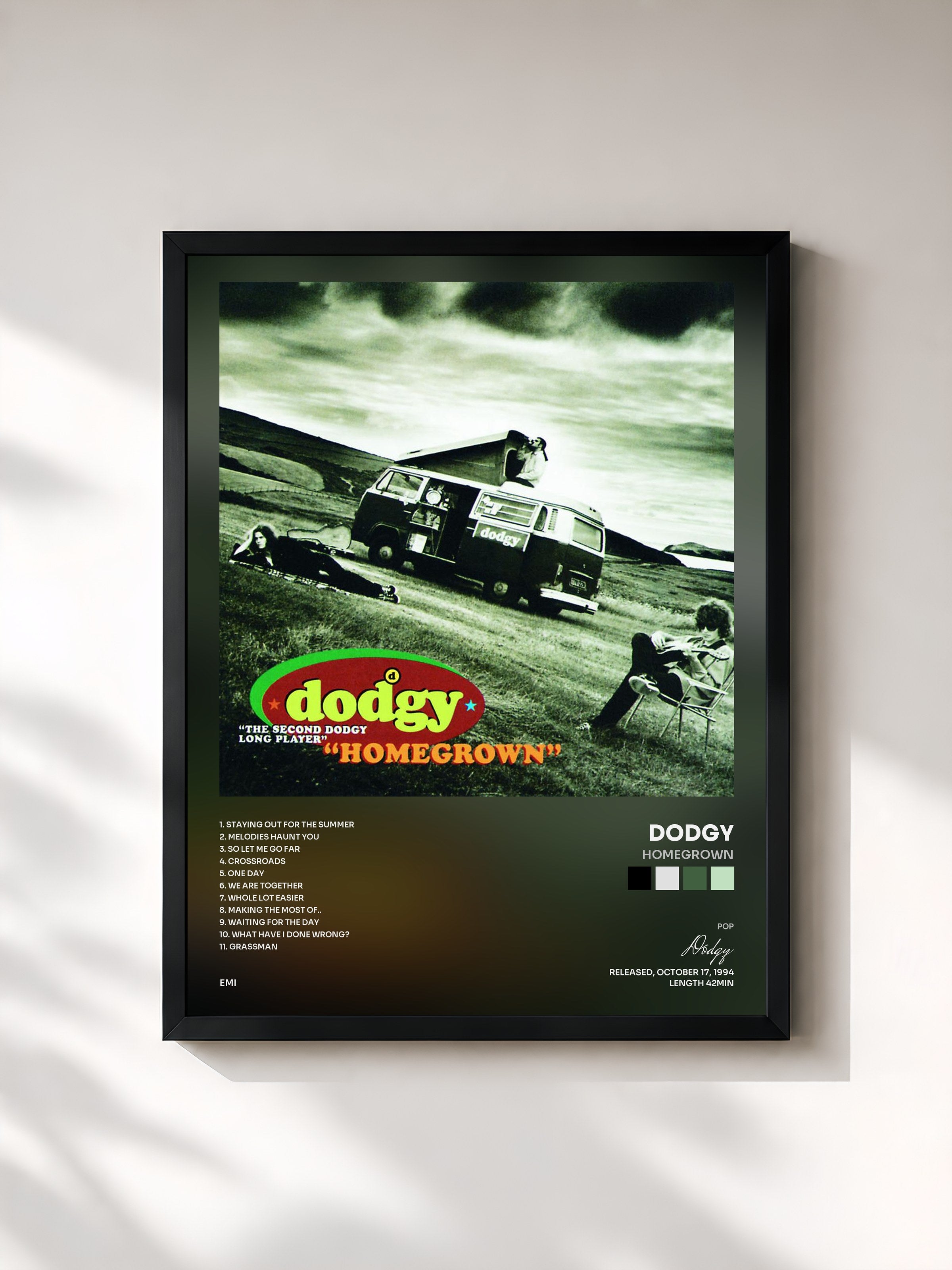 #noir Tableau de l'album Homegrown de Dodgy, cadre noir, imprimé et encadré en France