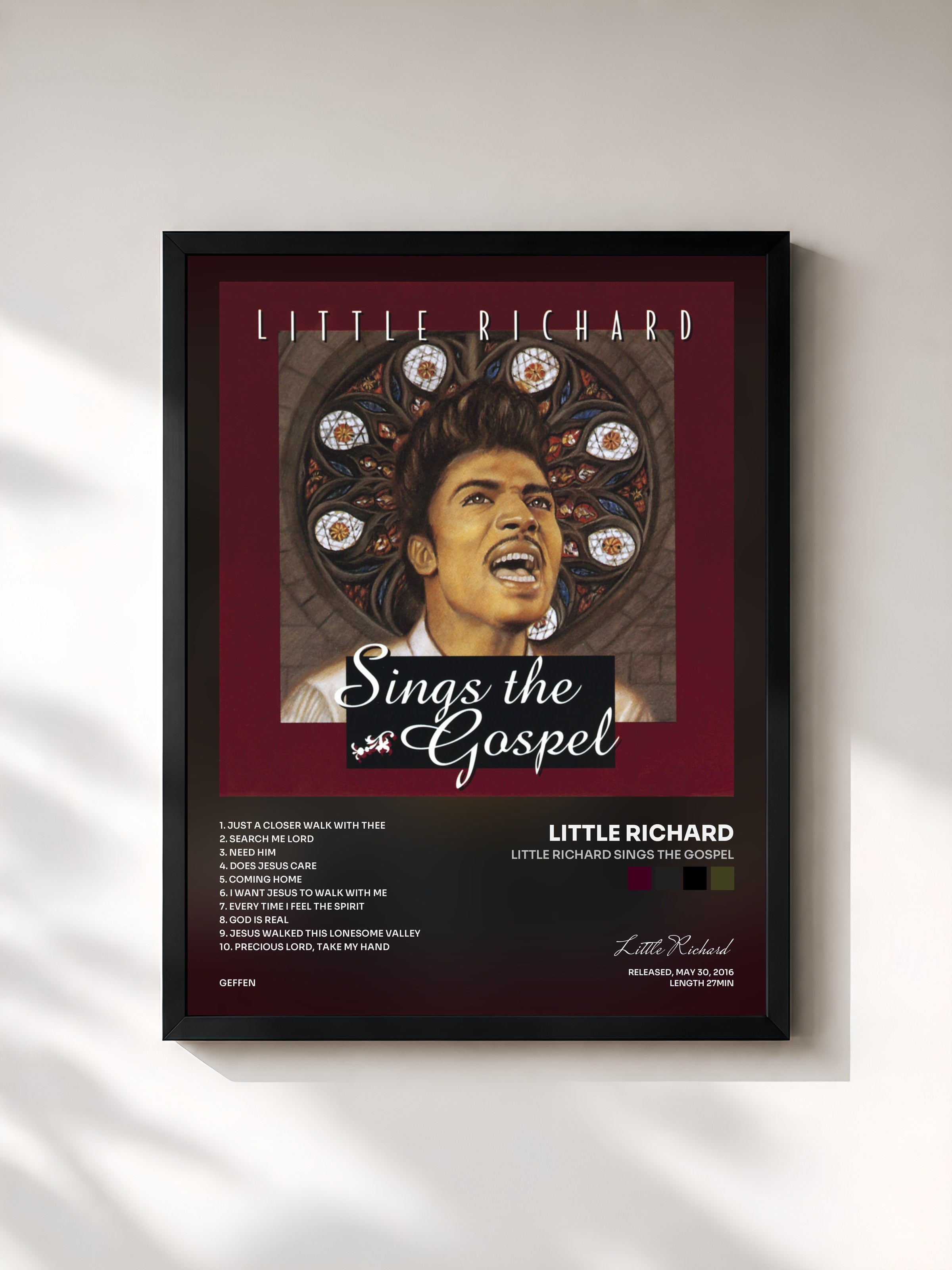 #noir Tableau de l'album Little Richard Sings The Gospel de Little Richard, cadre noir, imprimé et encadré en France