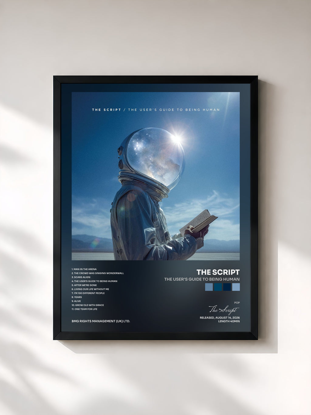 #noir Tableau de l'album The User's Guide to Being Human de The Script, cadre noir, imprimé et encadré en France
