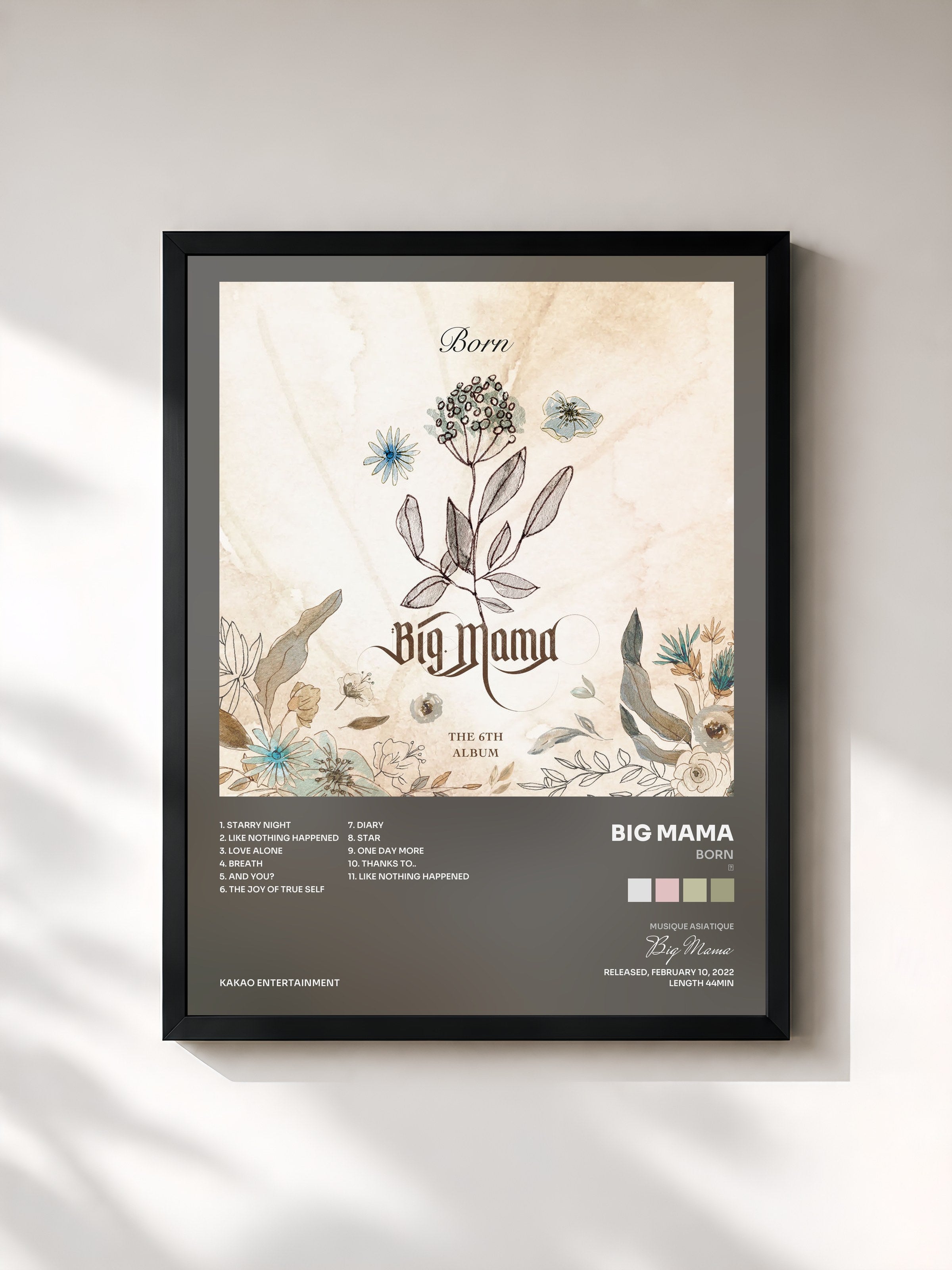 #noir Tableau de l'album Born (本) de Big Mama, cadre noir, imprimé et encadré en France