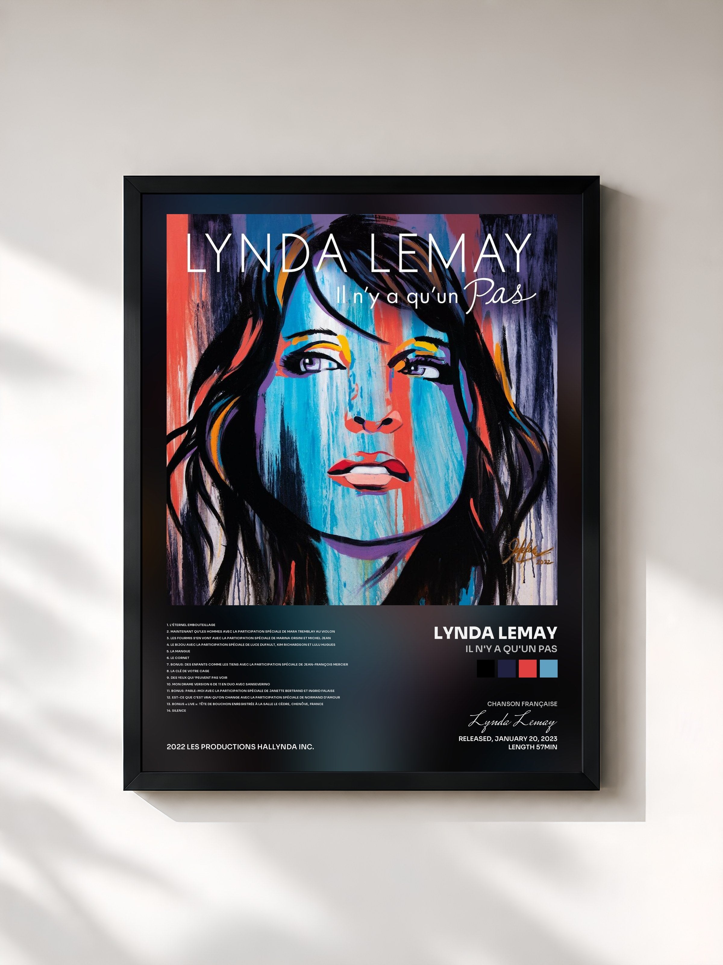 #noir Tableau de l'album Il n'y a qu'un pas de Lynda Lemay, cadre noir, imprimé et encadré en France