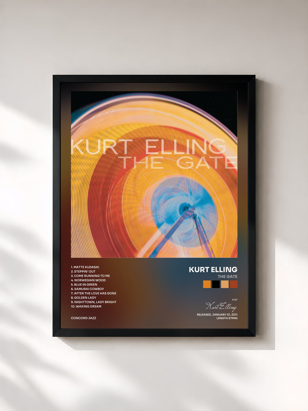 #noir Tableau de l'album The Gate de Kurt Elling, cadre noir, imprimé et encadré en France
