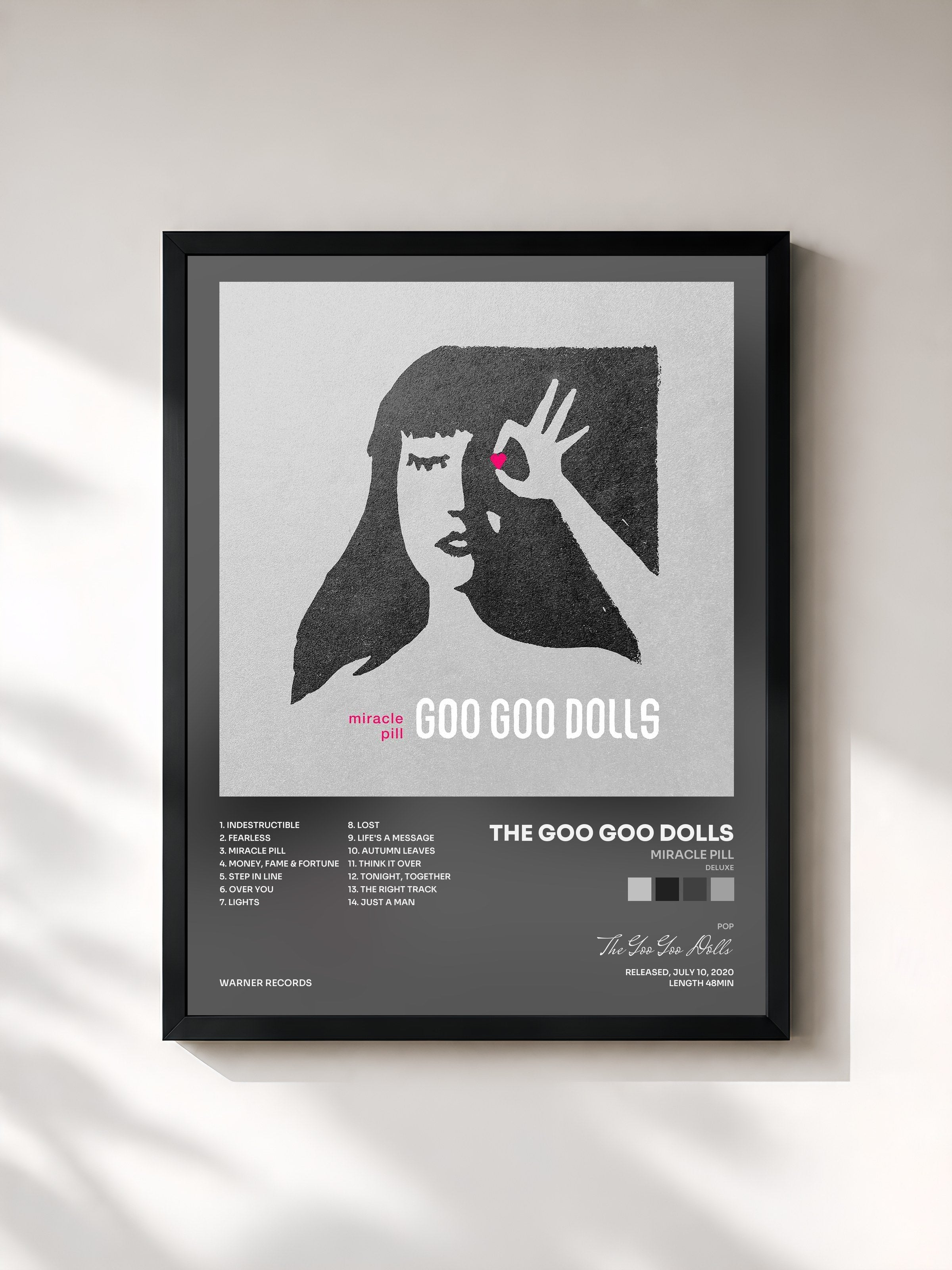 #noir Tableau de l'album Miracle Pill (Deluxe) de The Goo Goo Dolls, cadre noir, imprimé et encadré en France