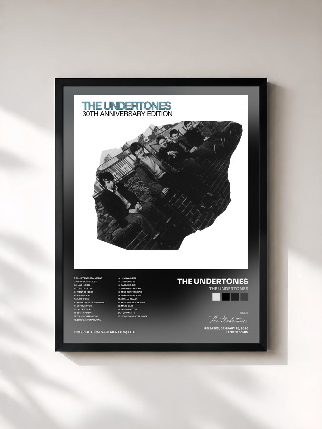 #noir Tableau de l'album The Undertones de The Undertones, cadre noir, imprimé et encadré en France