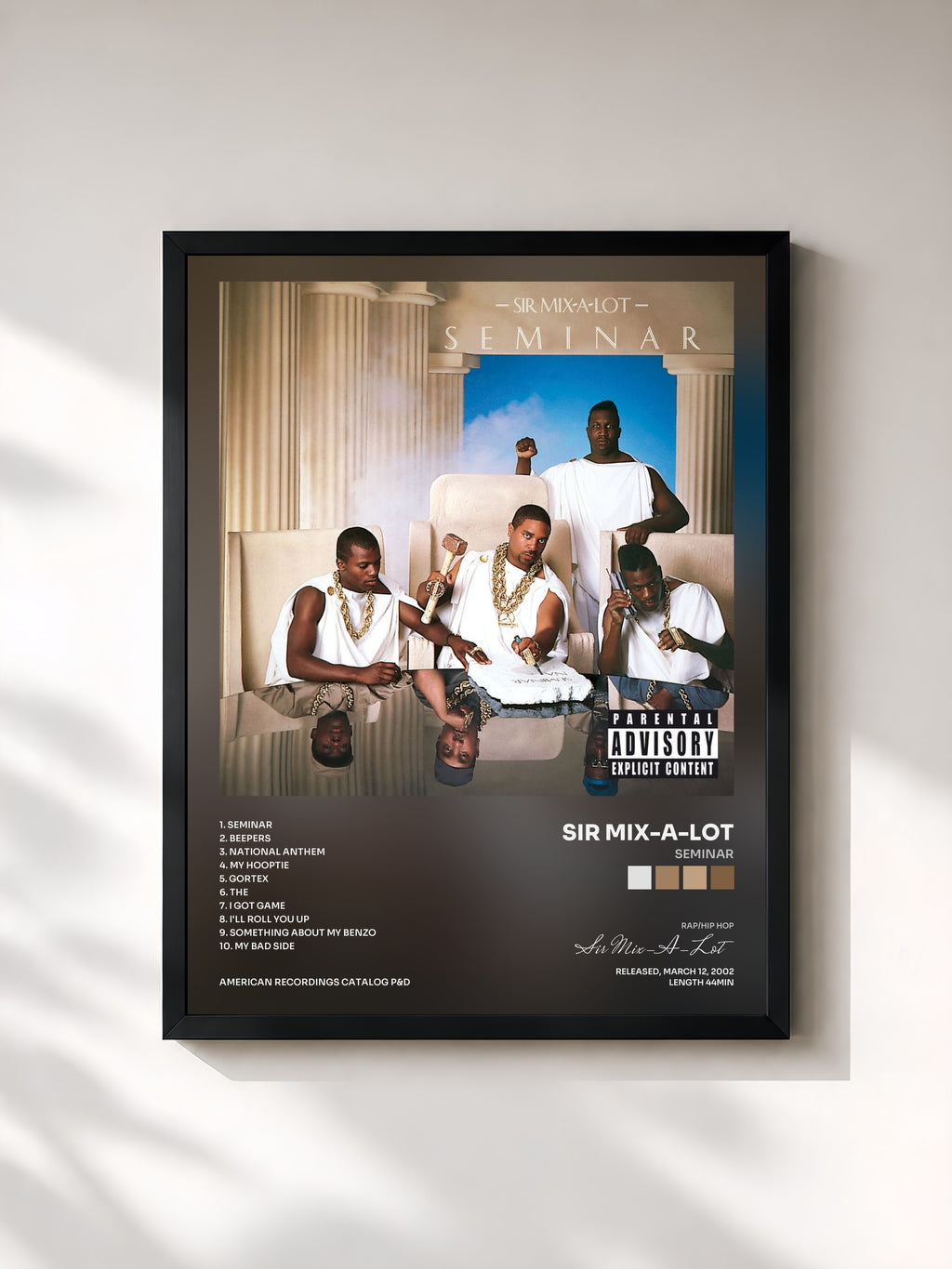 #noir Tableau de l'album Seminar de Sir Mix-A-Lot, cadre noir, imprimé et encadré en France
