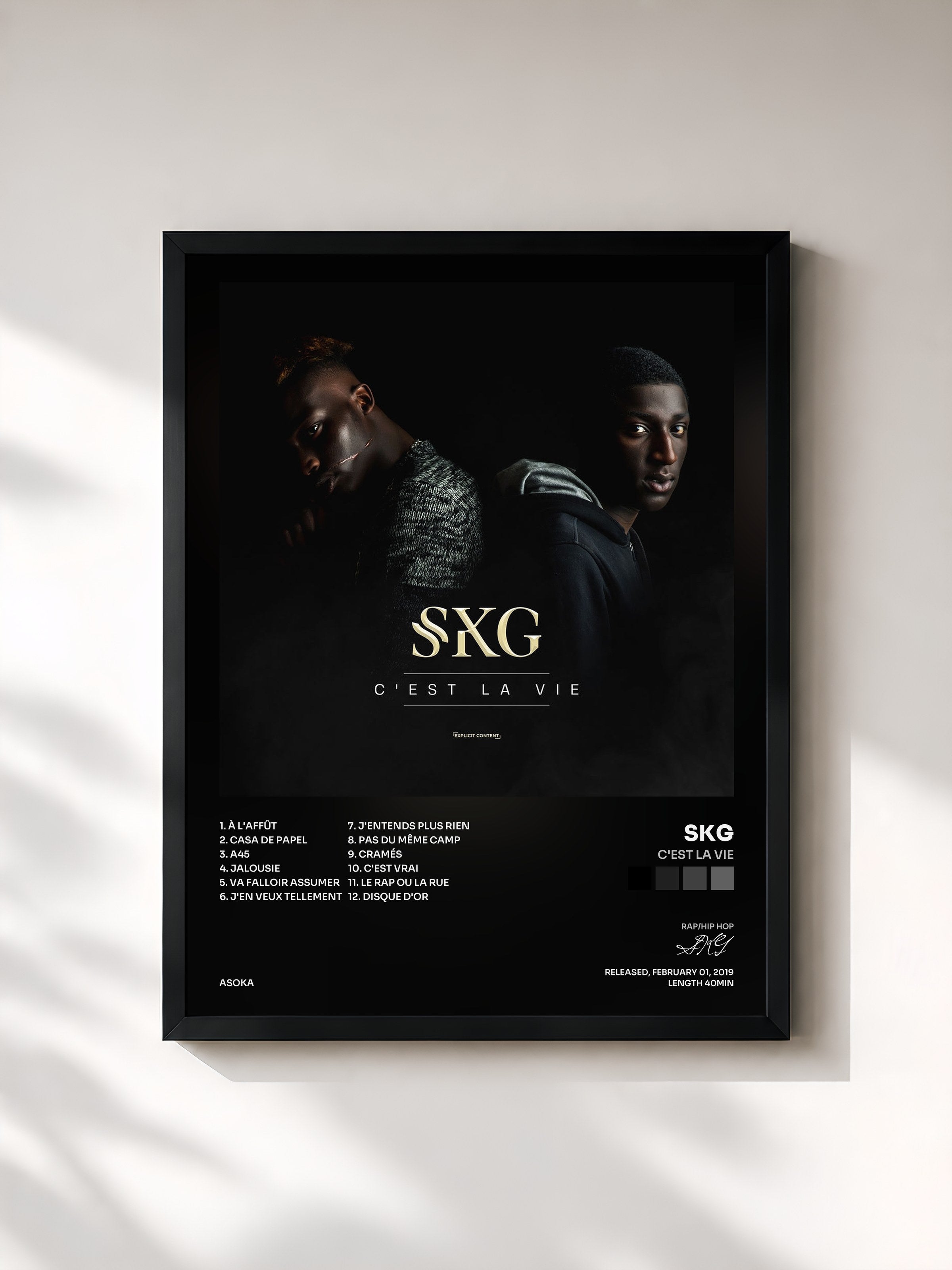#noir Tableau de l'album C'est la vie de SKG, cadre noir, imprimé et encadré en France