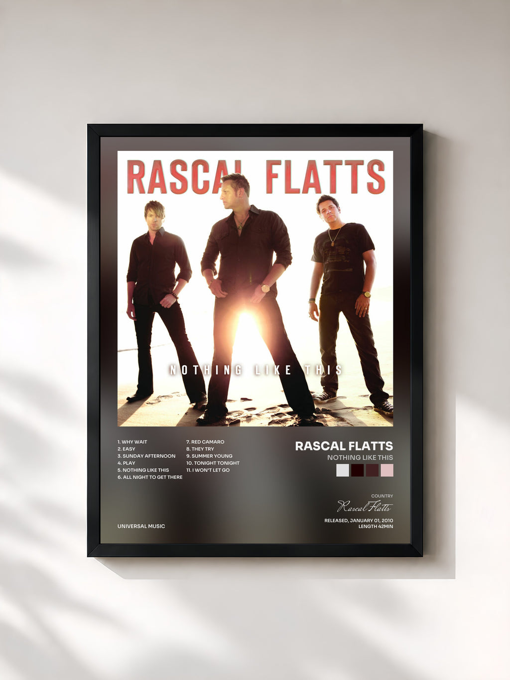 #noir Tableau de l'album Nothing Like This de Rascal Flatts, cadre noir, imprimé et encadré en France