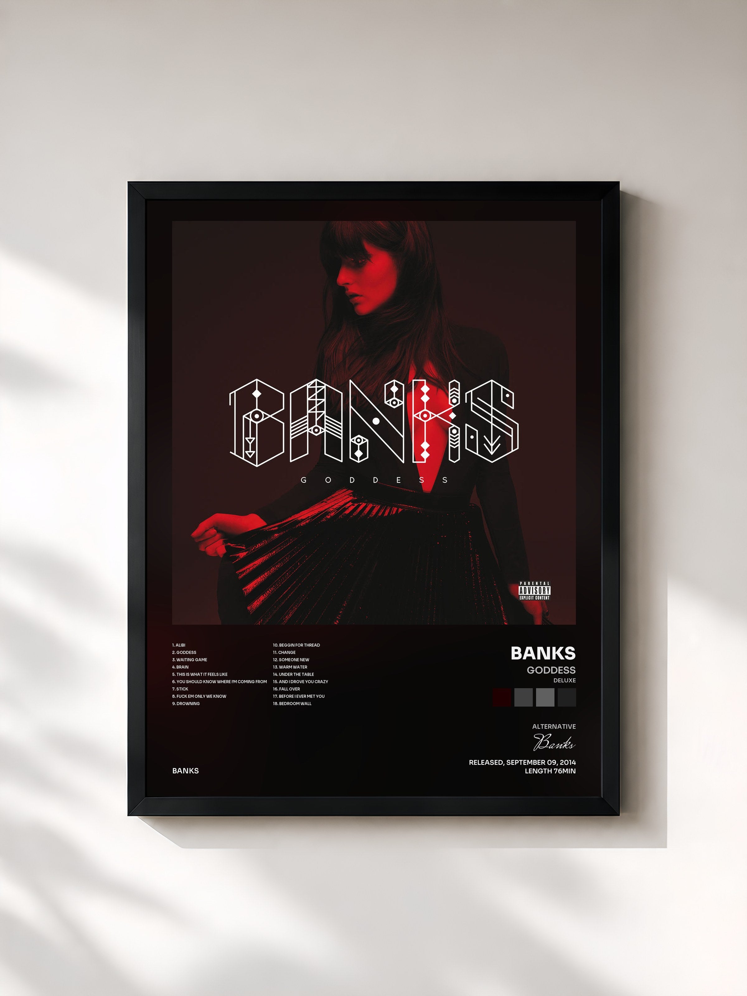 #noir Tableau de l'album Goddess (Deluxe) de Banks, cadre noir, imprimé et encadré en France