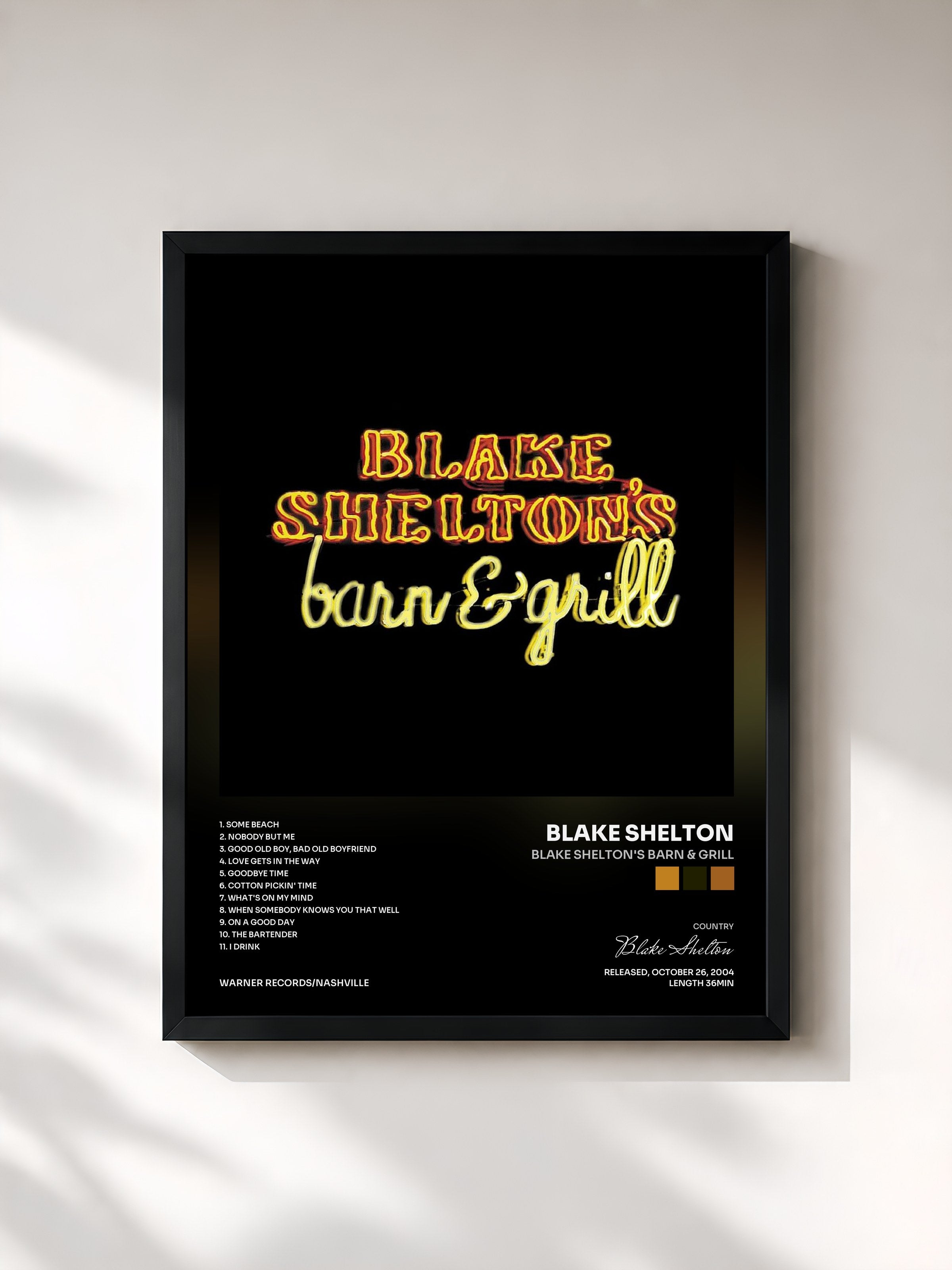 #noir Tableau de l'album Blake Shelton's Barn & Grill de Blake Shelton, cadre noir, imprimé et encadré en France
