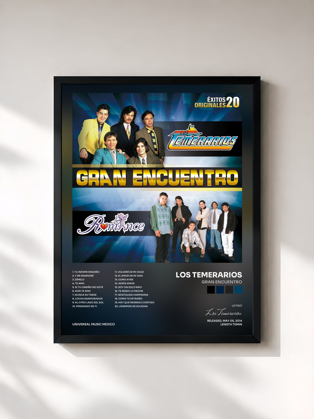 #noir Tableau de l'album Gran Encuentro de Los Temerarios, cadre noir, imprimé et encadré en France