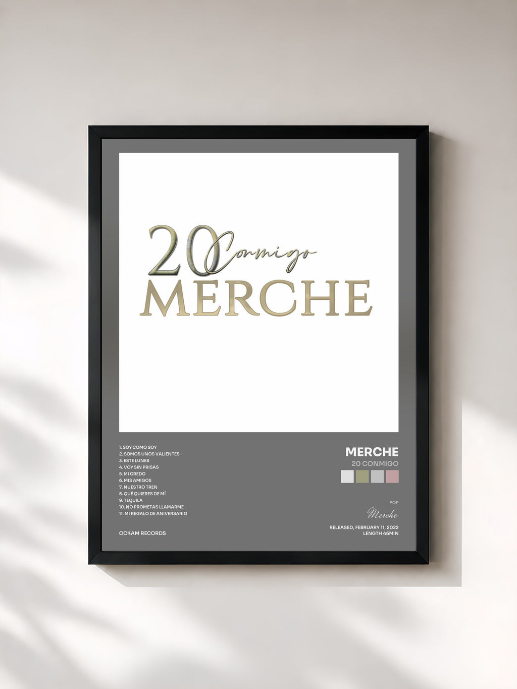 #noir Tableau de l'album 20 Conmigo de Merche, cadre noir, imprimé et encadré en France