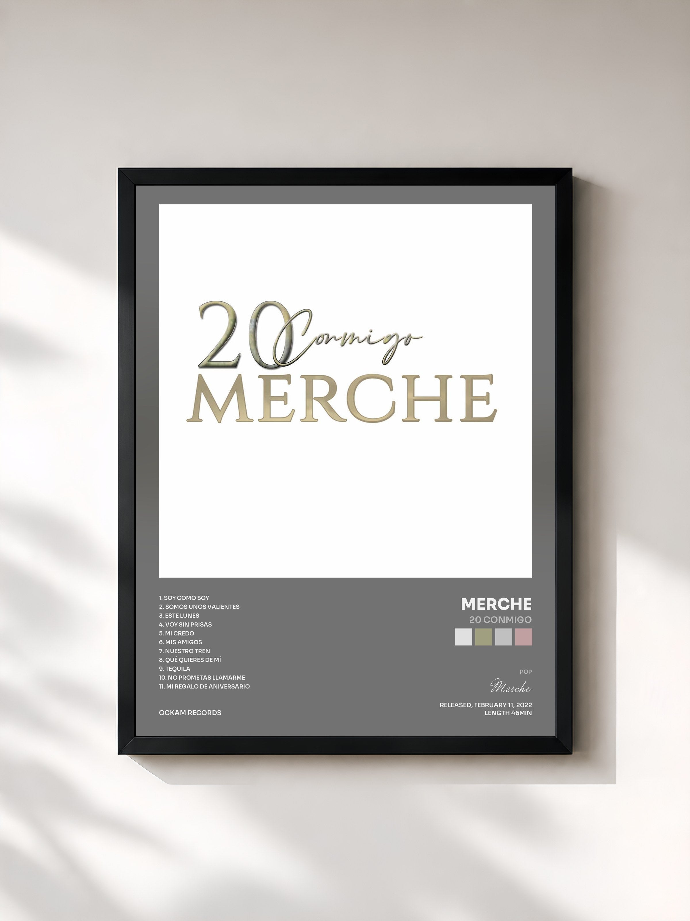 #noir Tableau de l'album 20 Conmigo de Merche, cadre noir, imprimé et encadré en France