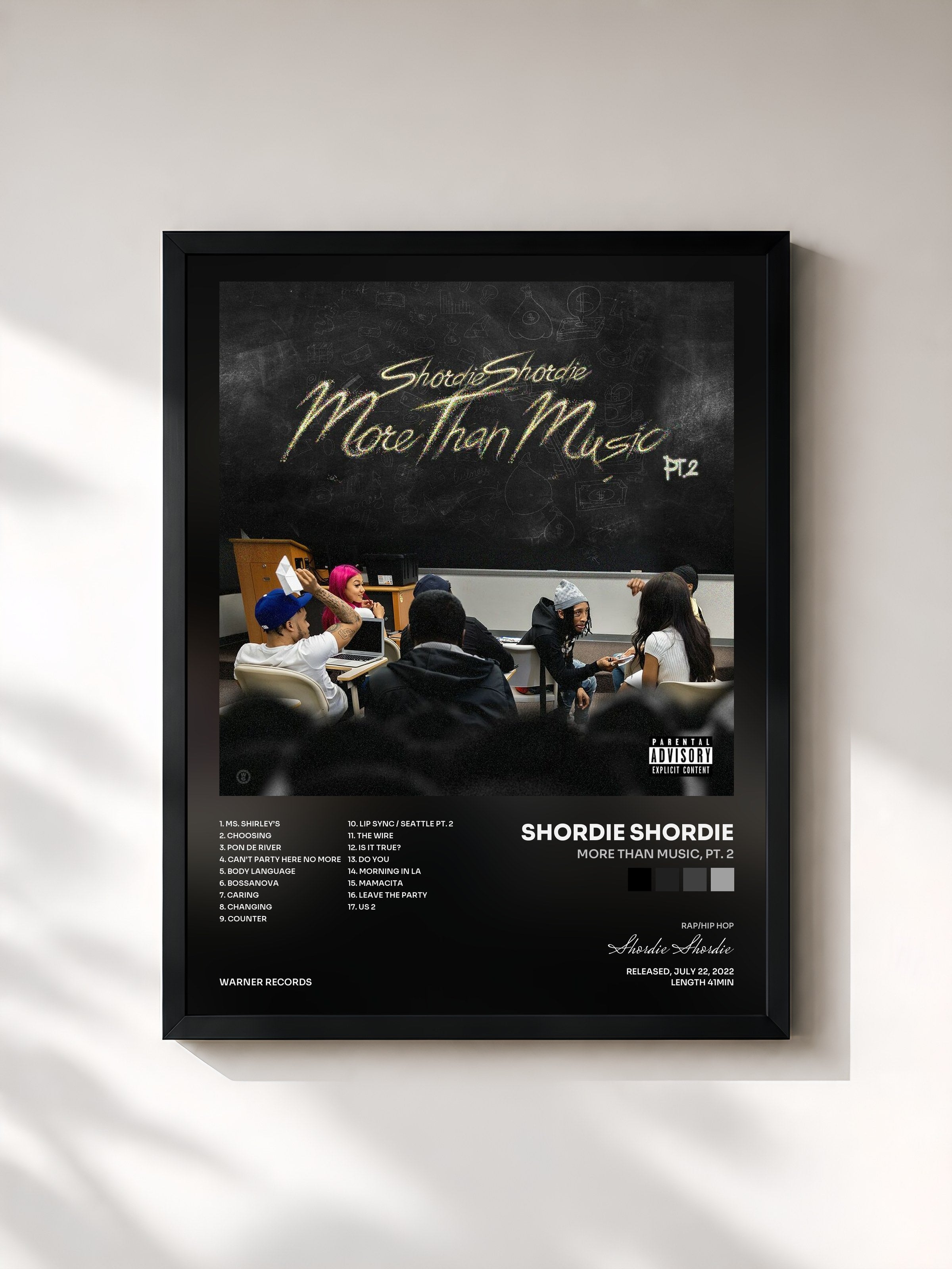 #noir Tableau de l'album More Than Music, Pt. 2 de Shordie Shordie, cadre noir, imprimé et encadré en France